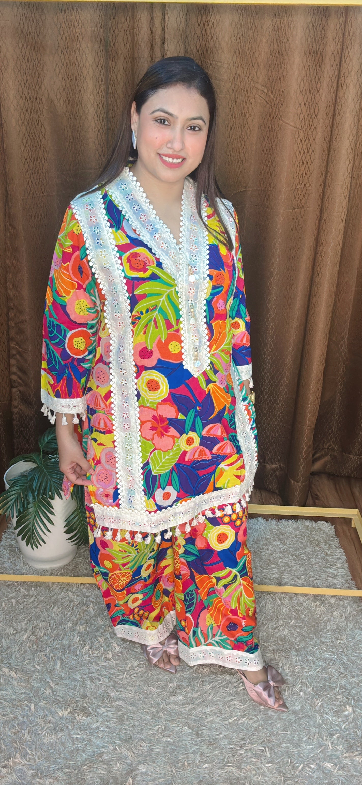 Tropical Glow Multicolor Cotton lace Co-ord