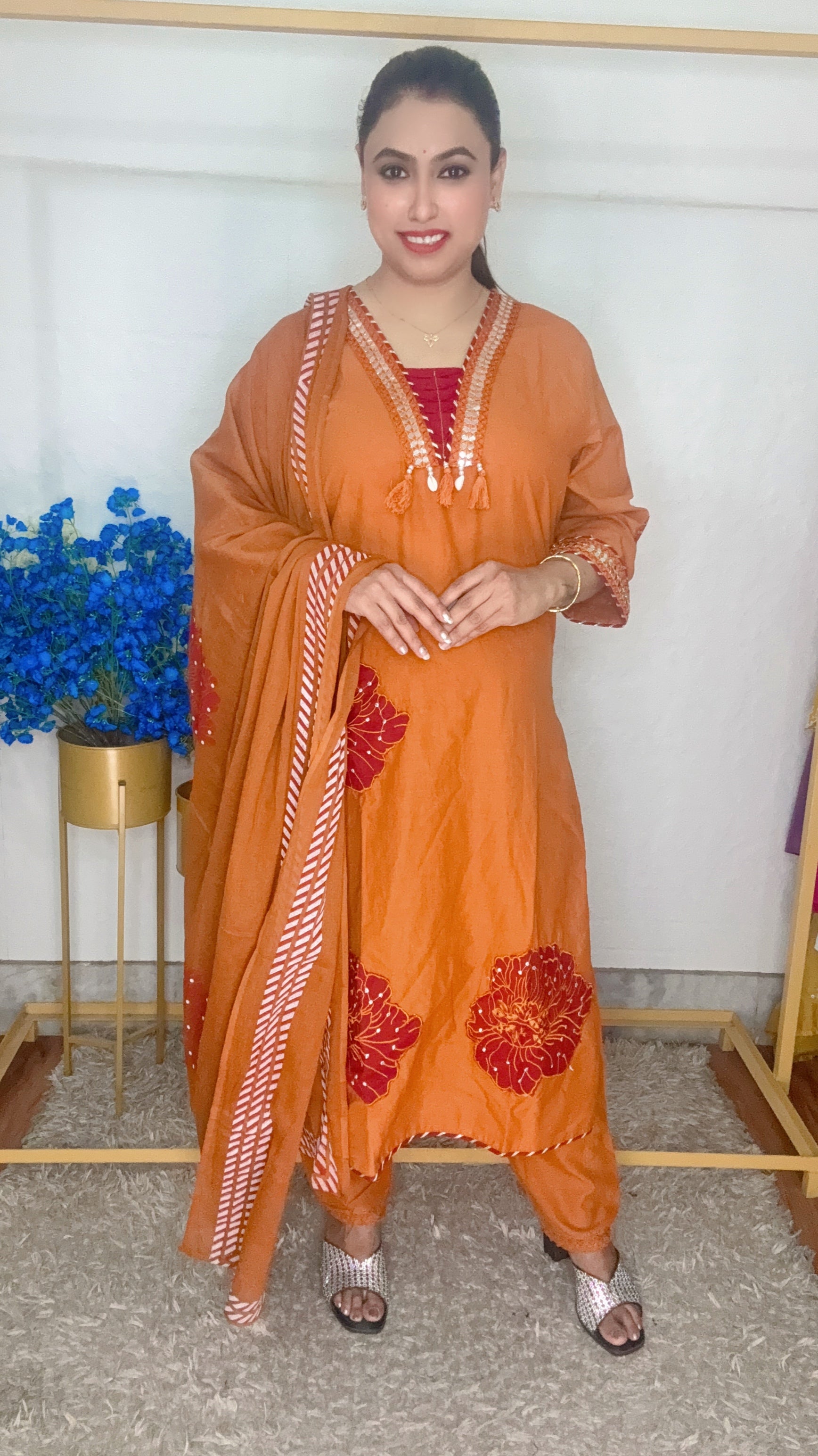 Front Big Flower Pure Cotton Suit Set
