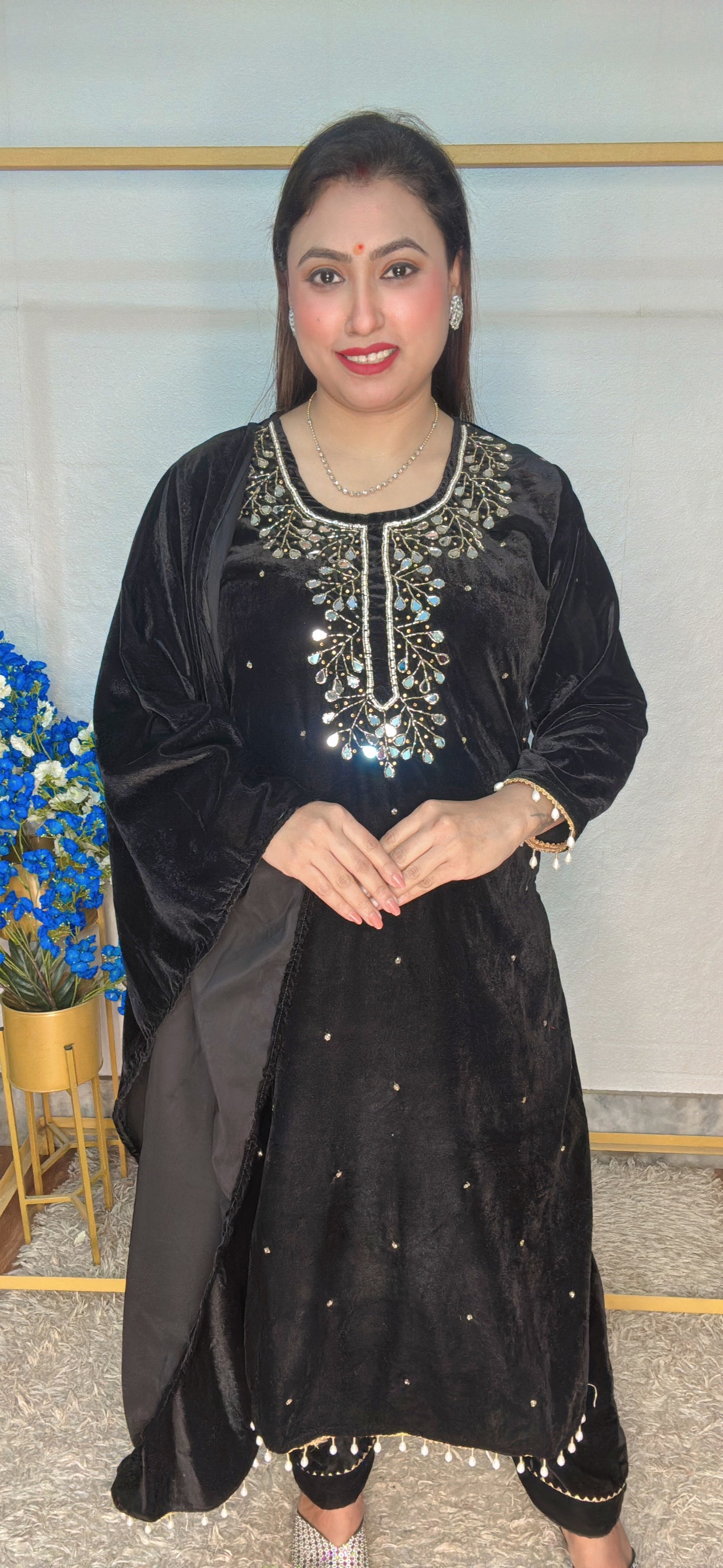 Mirror Work Velvet 3pcs Suit