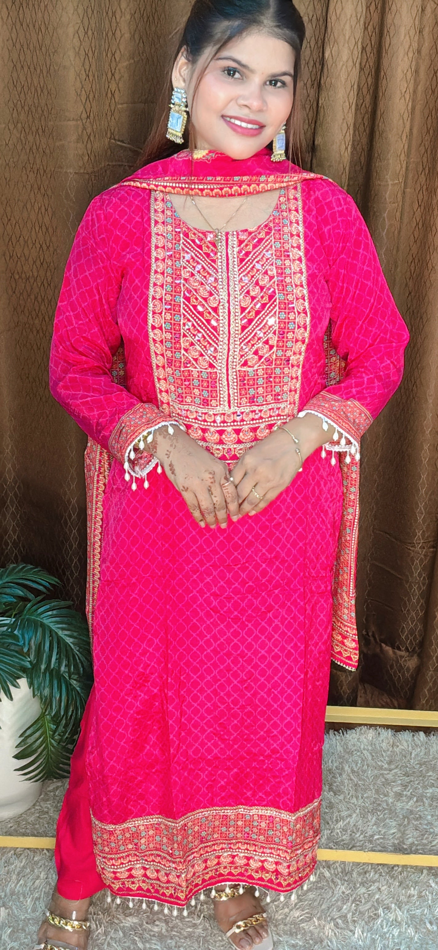 Rani Pink Mirror Embroidered Straight Suit Set