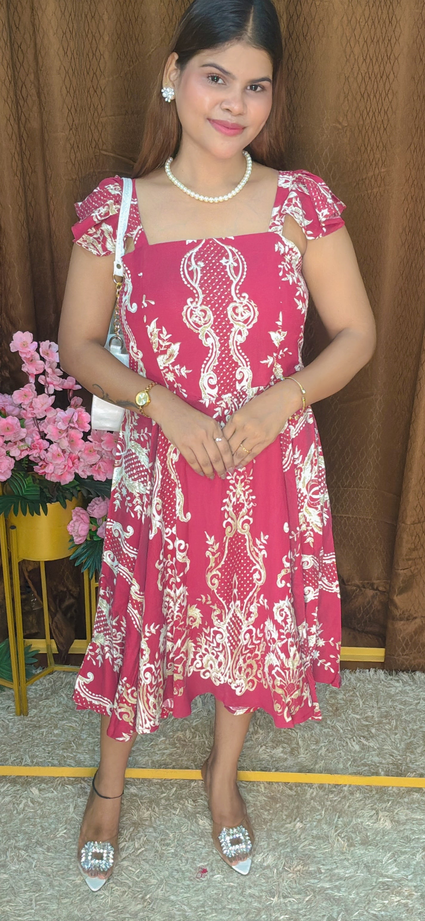 Emerald Grace Printed Flare Dress