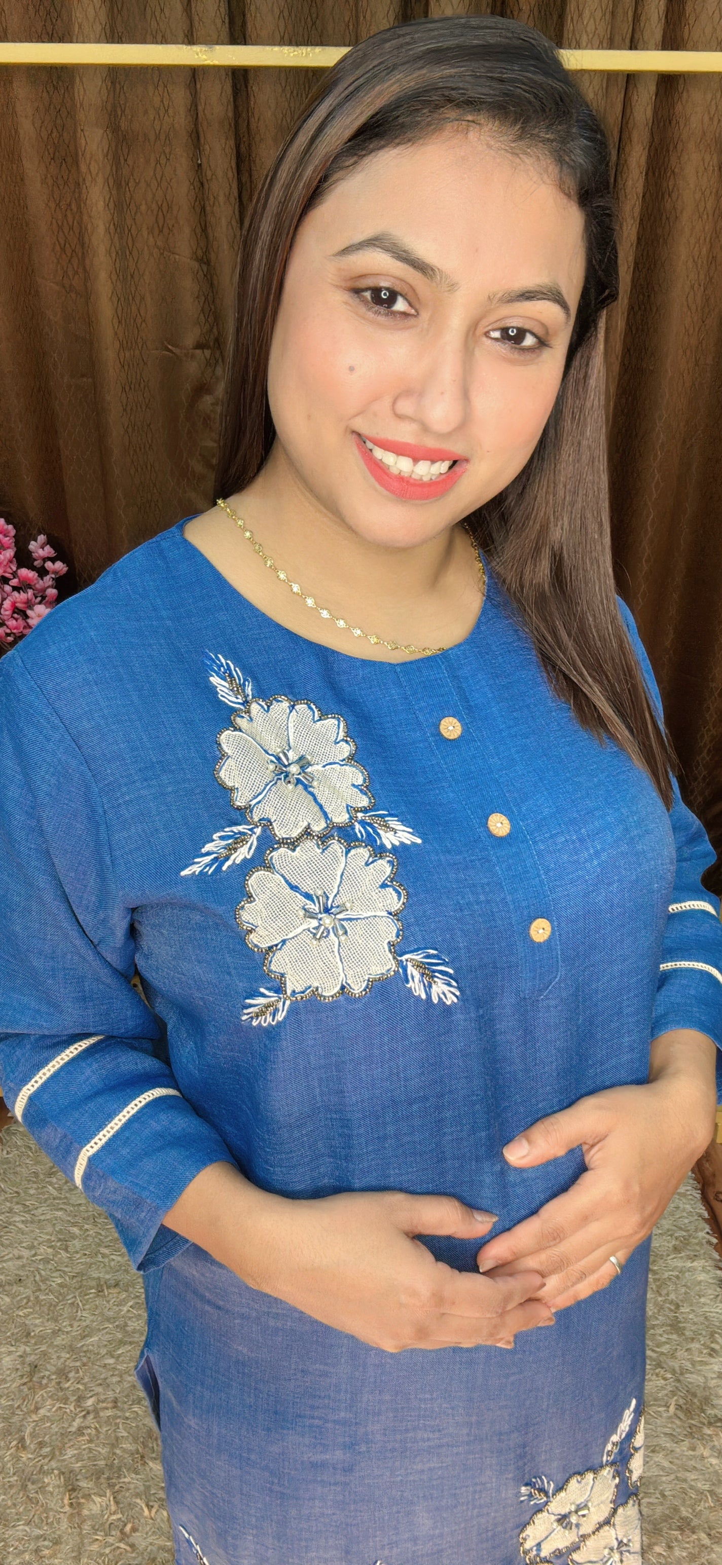 Two Flower Embroidery Khadi Cotton Cord Set