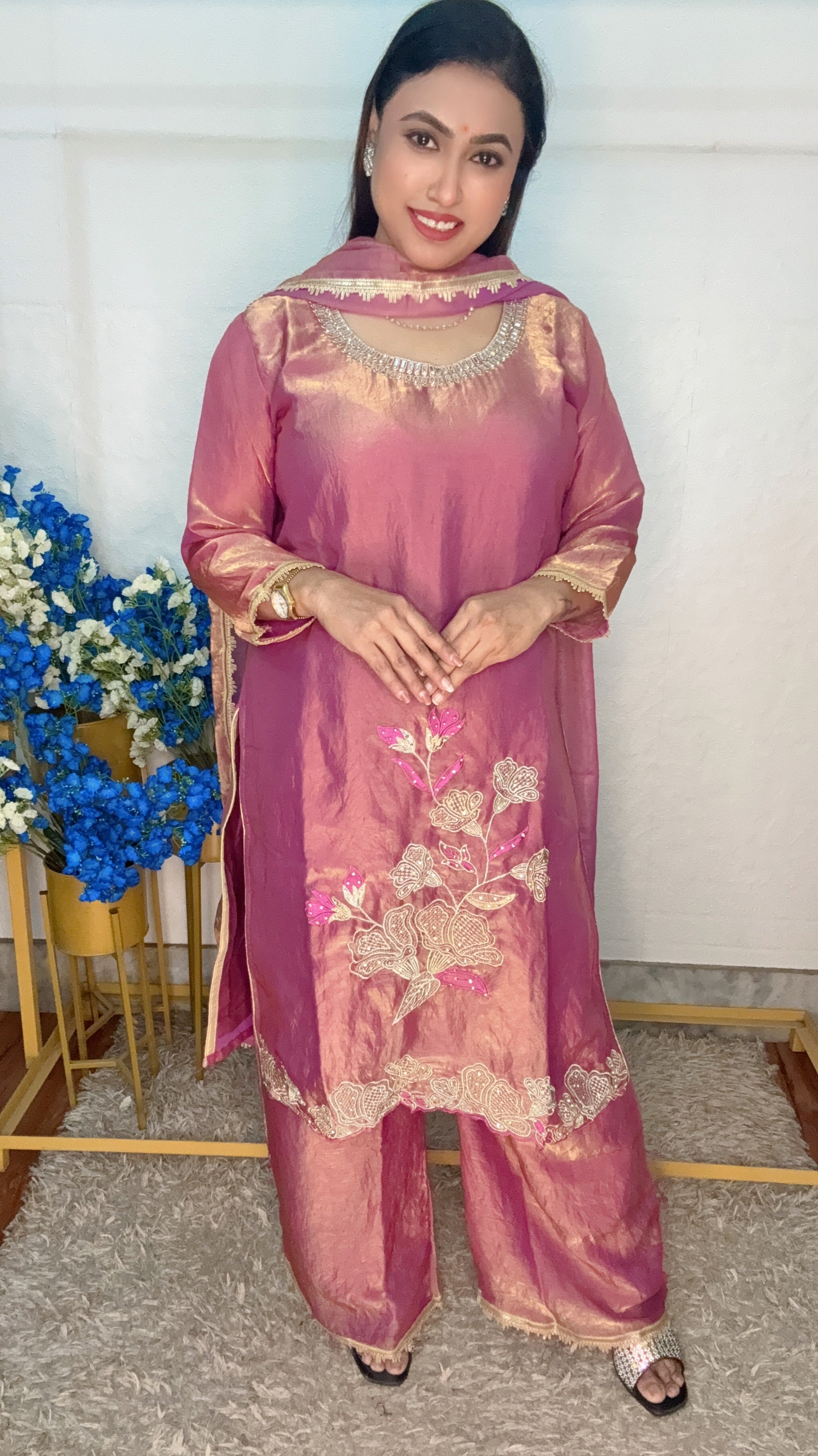 Shimmer Floral Embroidery Suit