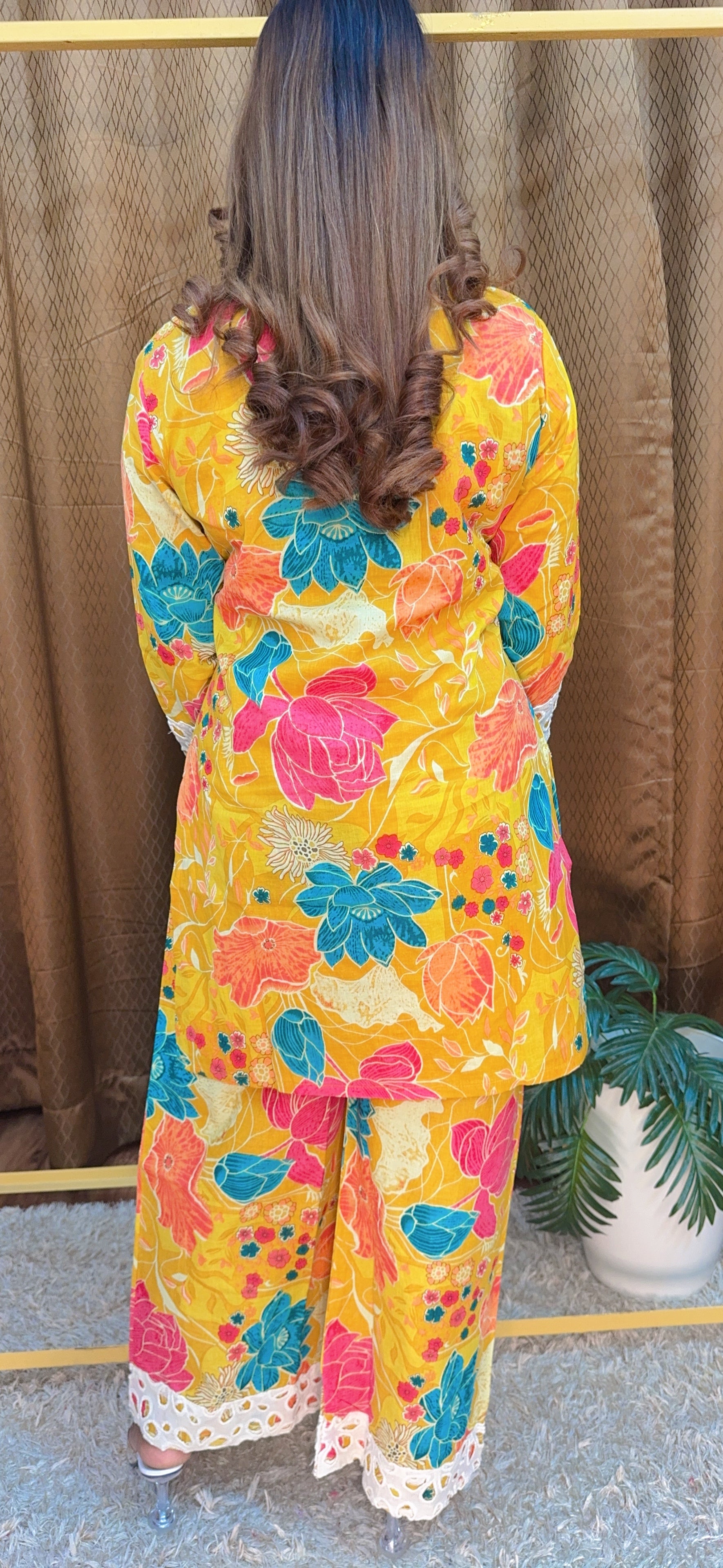 Sunshine Bloom Floral Co-ord Set with Crochet Detailing