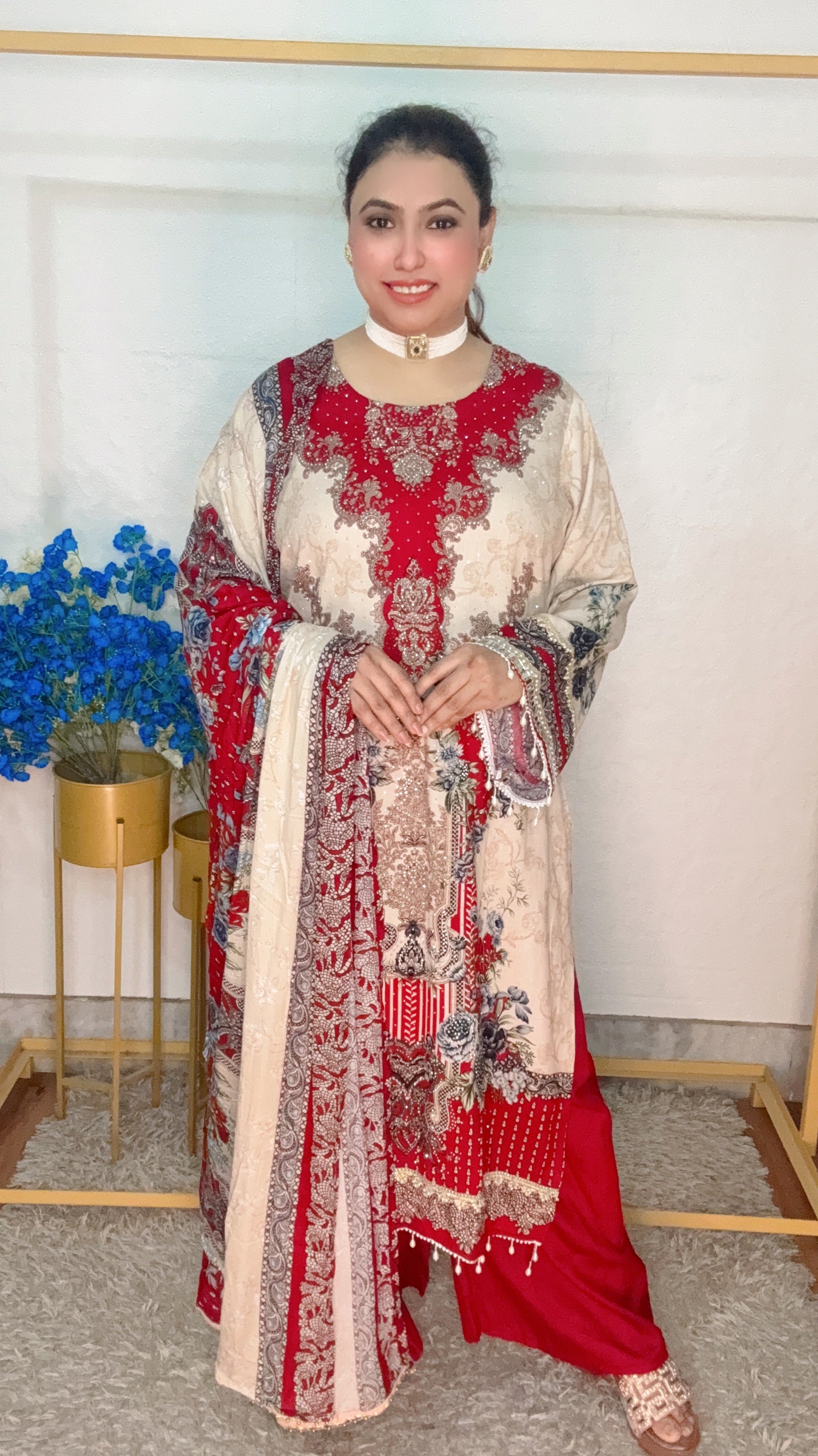 Real mirror work designer Pakistani suit set