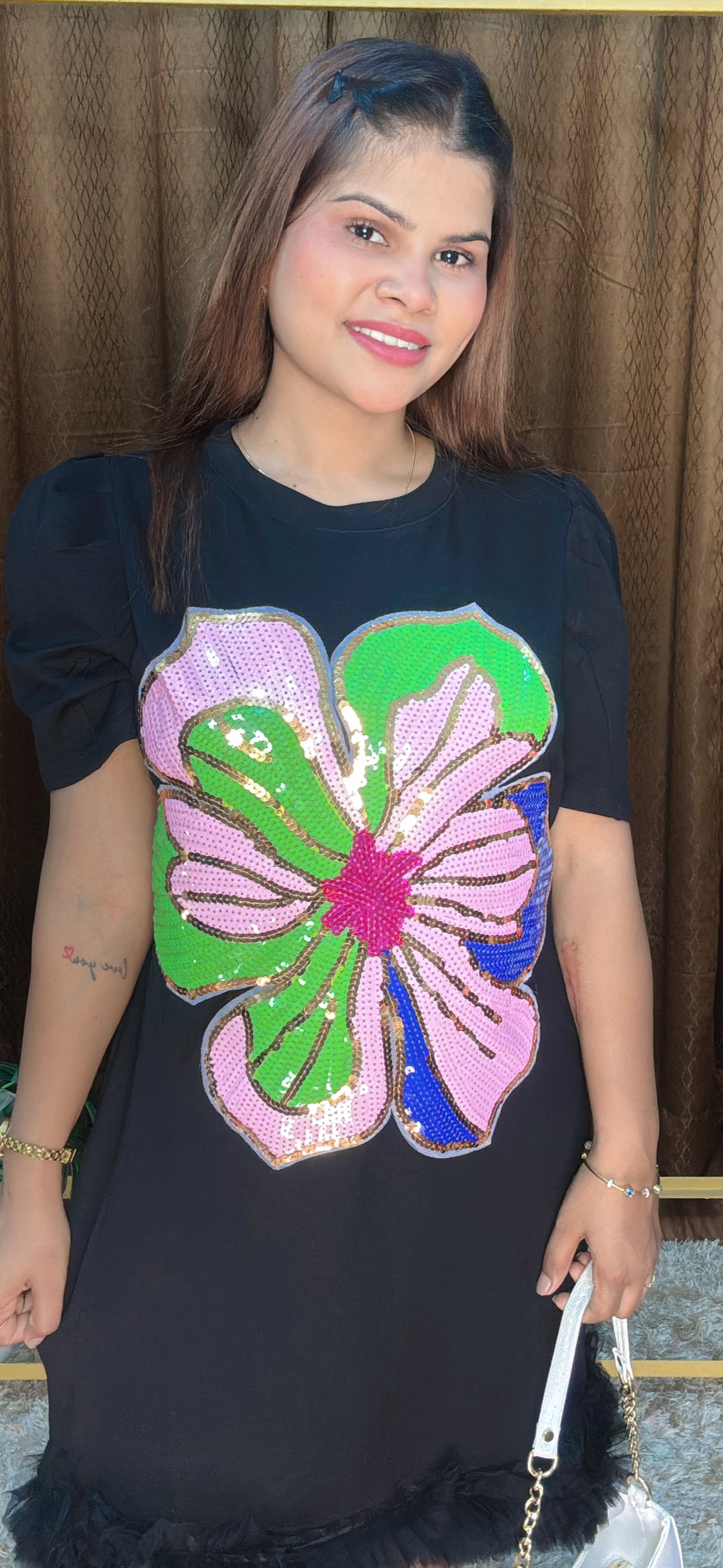 Midnight Bloom Sequin Shift Dress