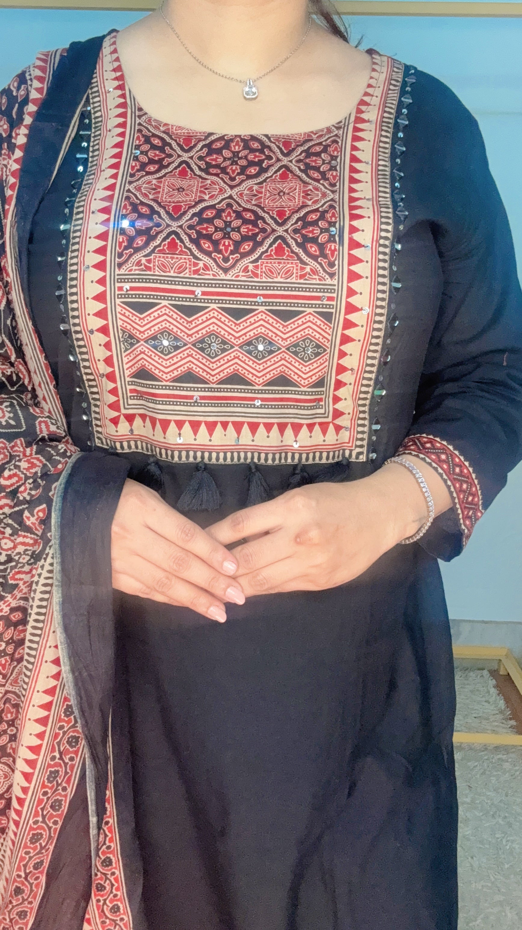 Beautiful black ajrak printed pure cotton suit set