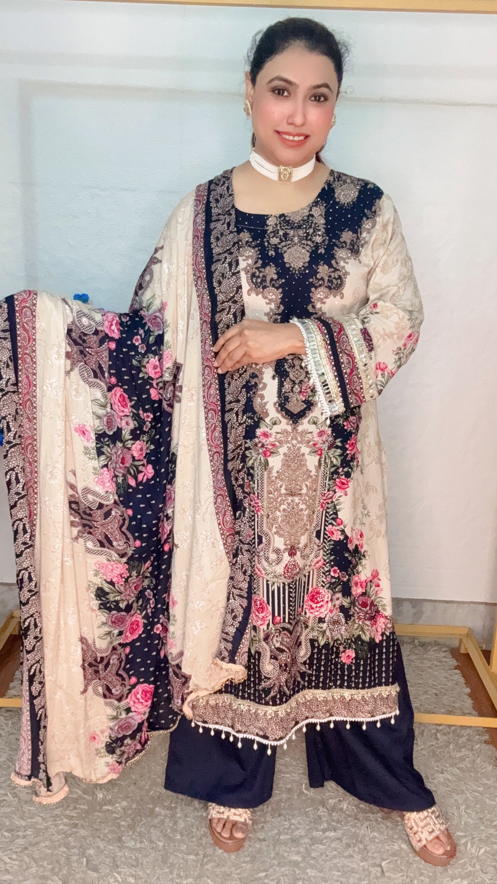 Real mirror work designer Pakistani suit set