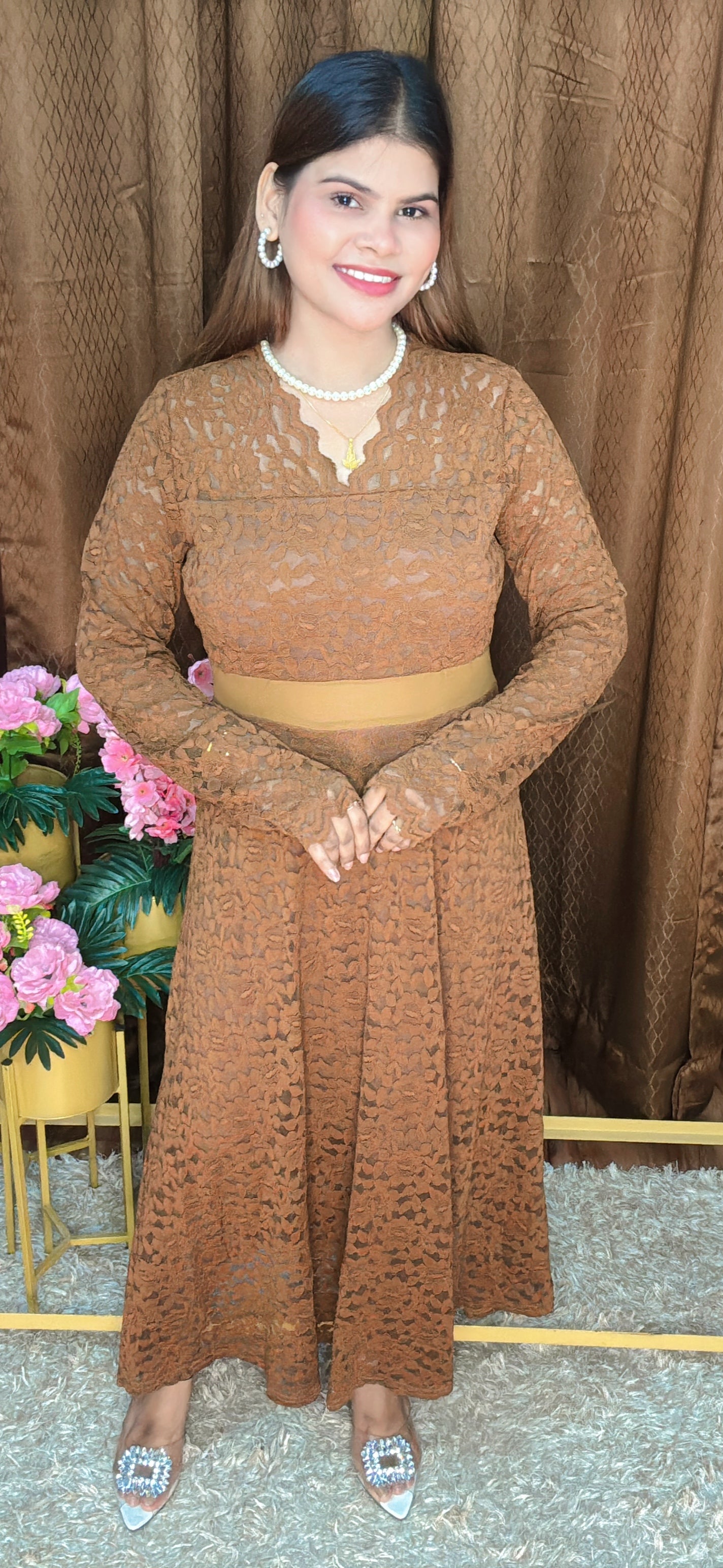Lace Bloom full length Dress