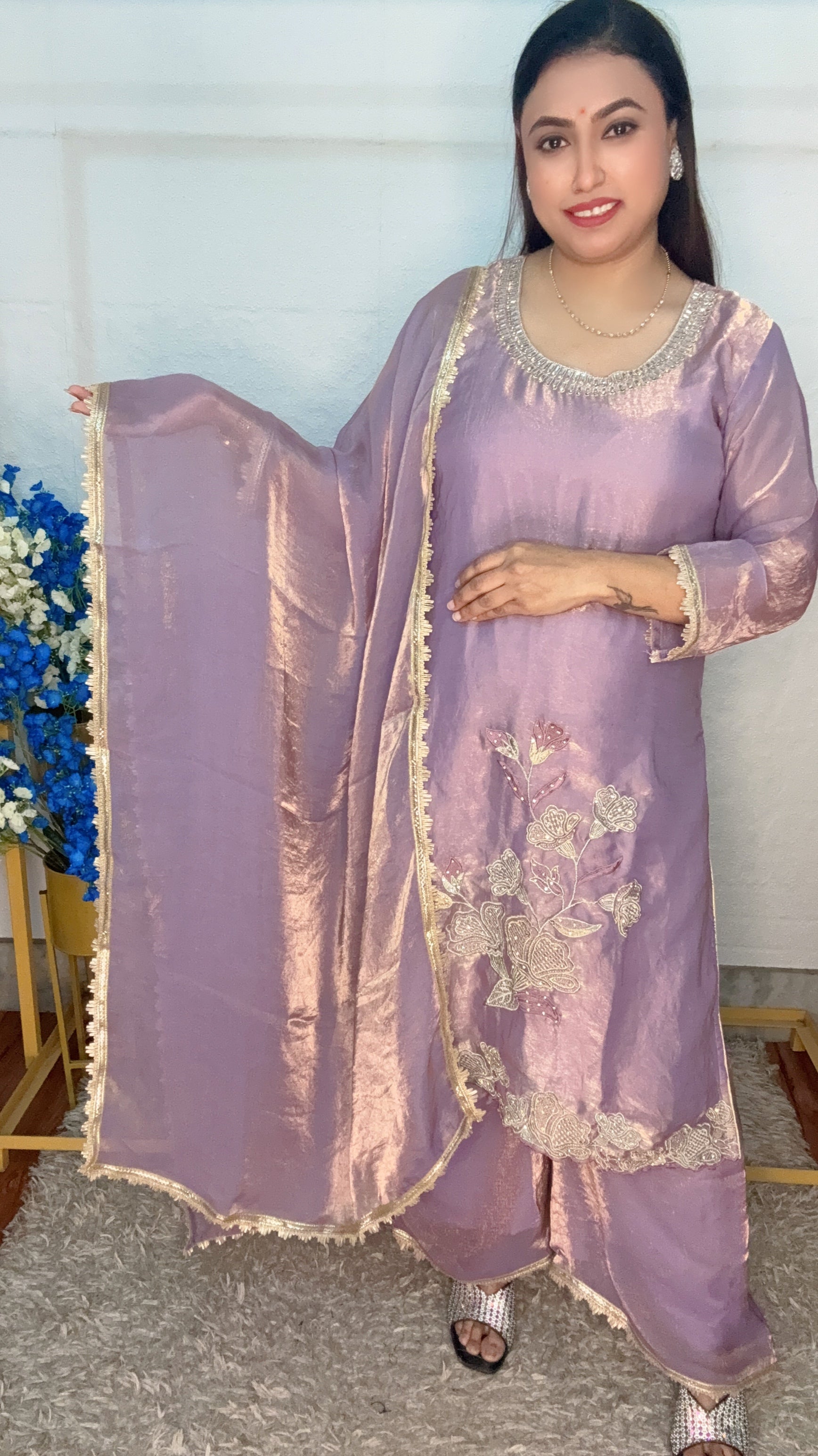 Shimmer Floral Embroidery Suit