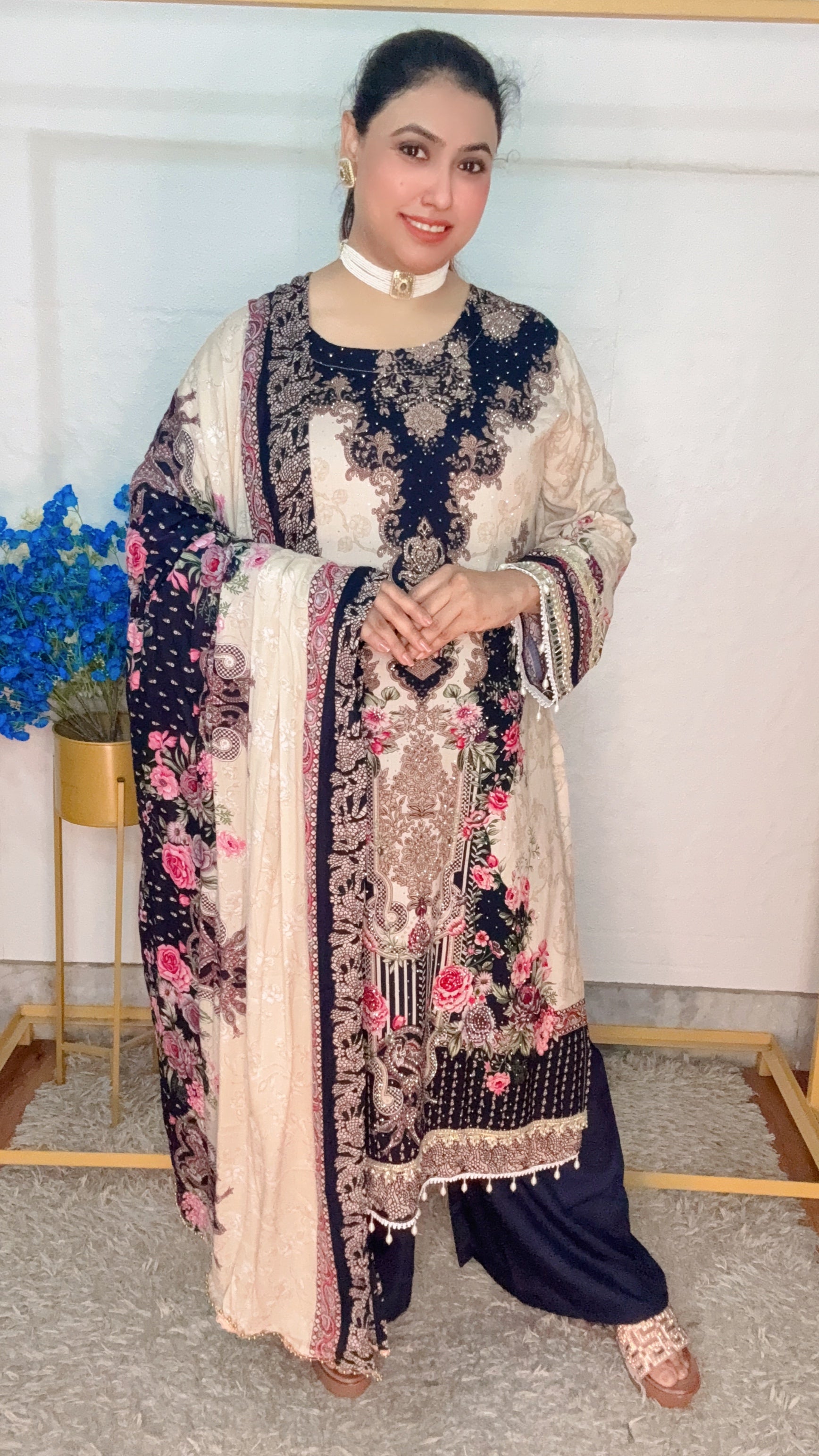 Real mirror work designer Pakistani suit set
