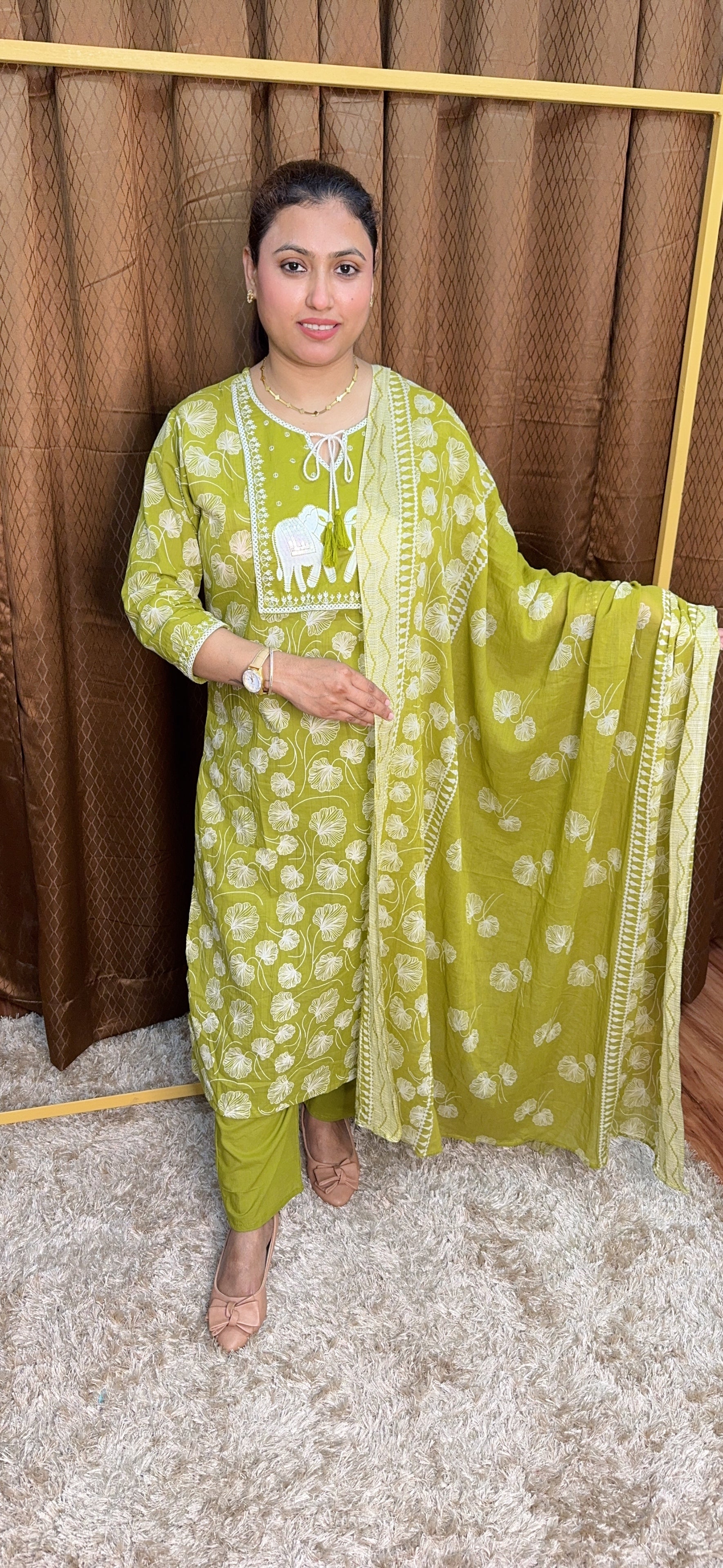 Haathi Pach Work Pure Cotton Digital Printed Suit Set With Dupatta