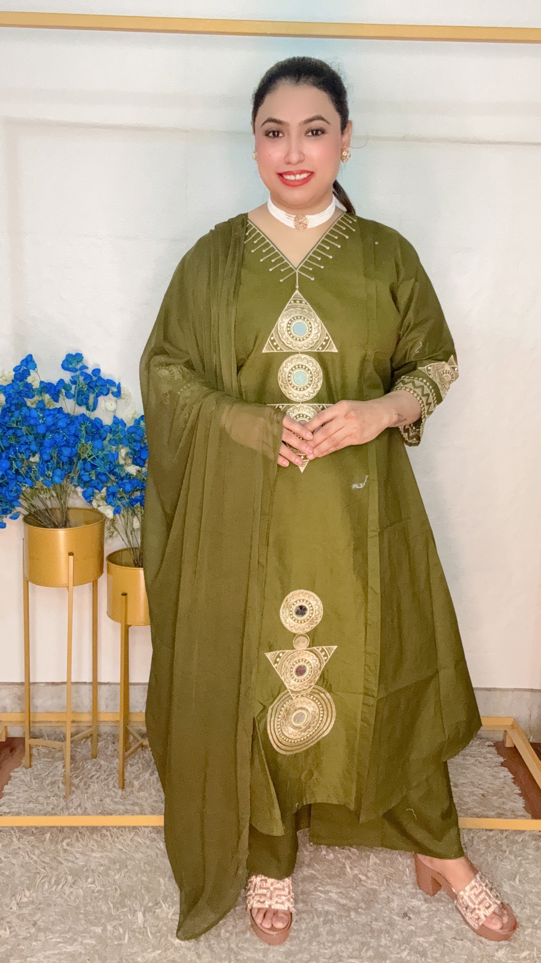 Gota patti designed pure cotton a line suit set