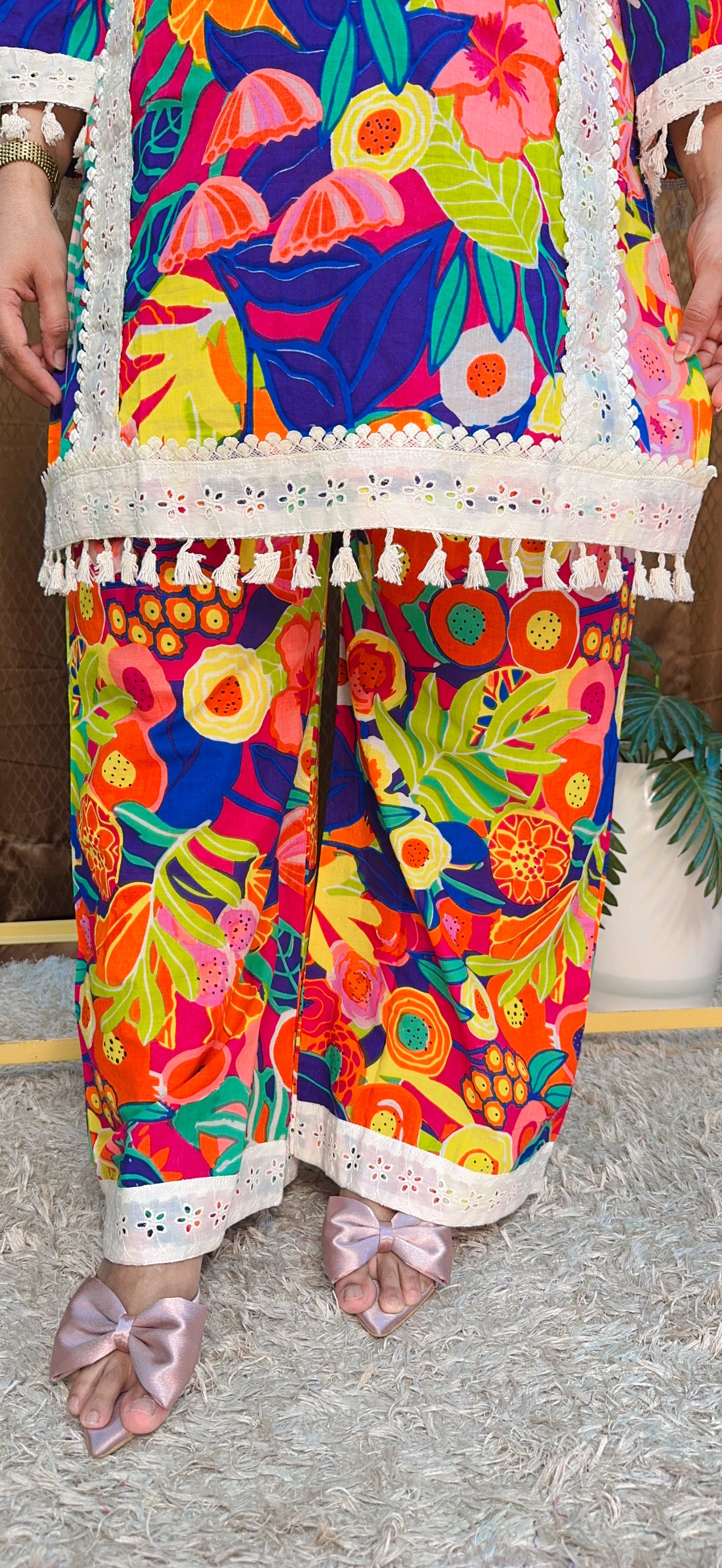 Tropical Glow Multicolor Cotton lace Co-ord