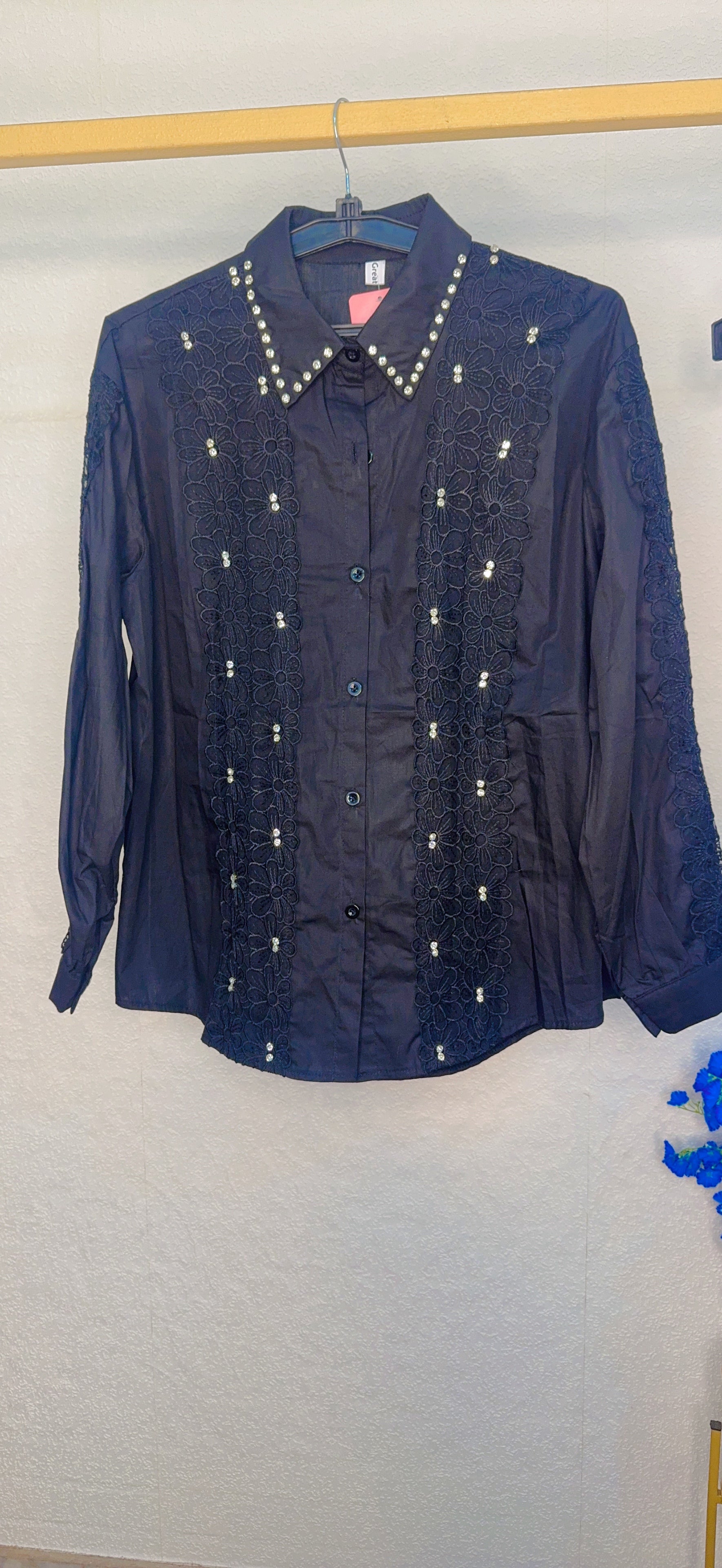 Lace Design With Stud Work Cotton Shirts