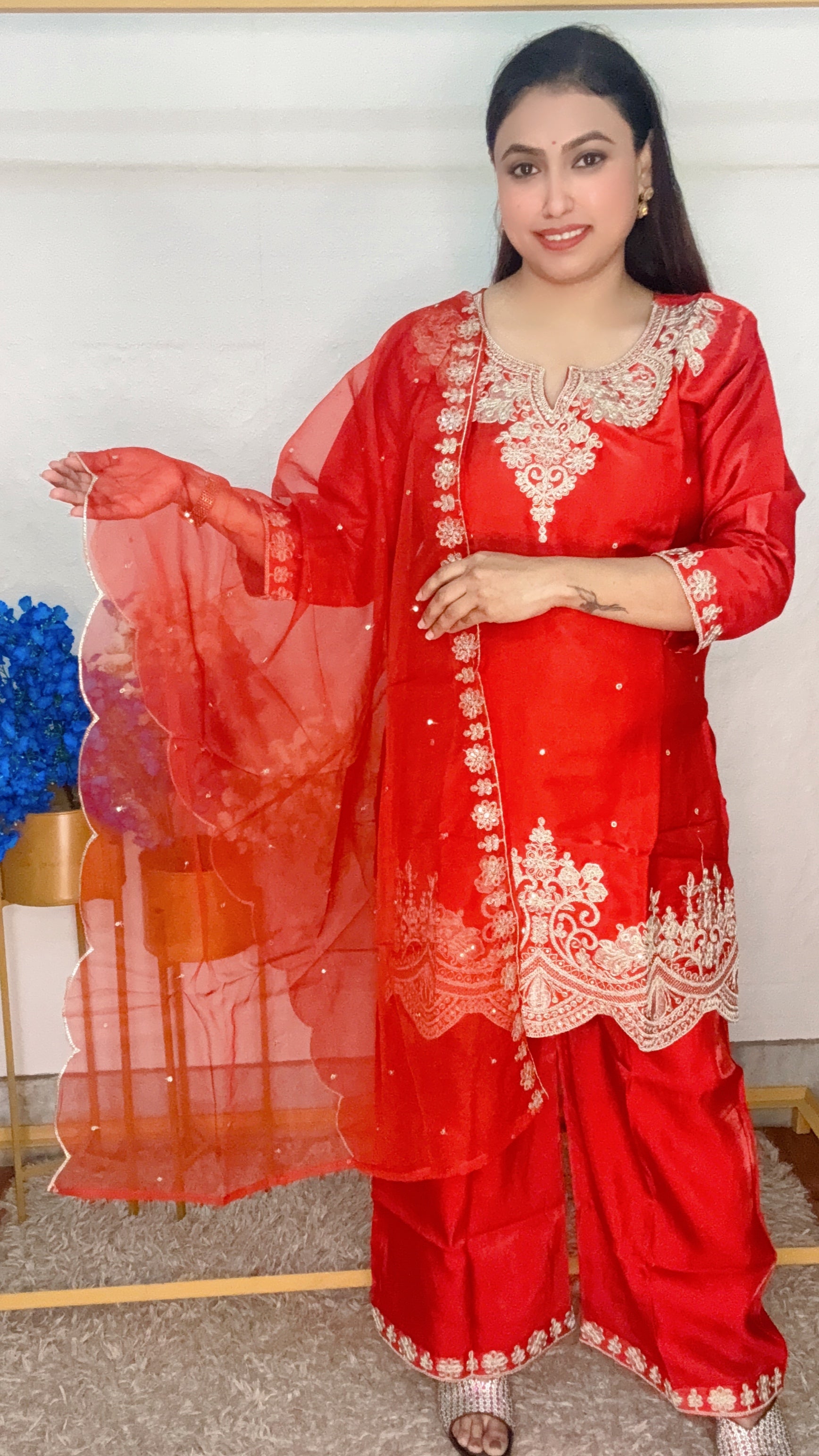Party Wear Orange Ethnic Set