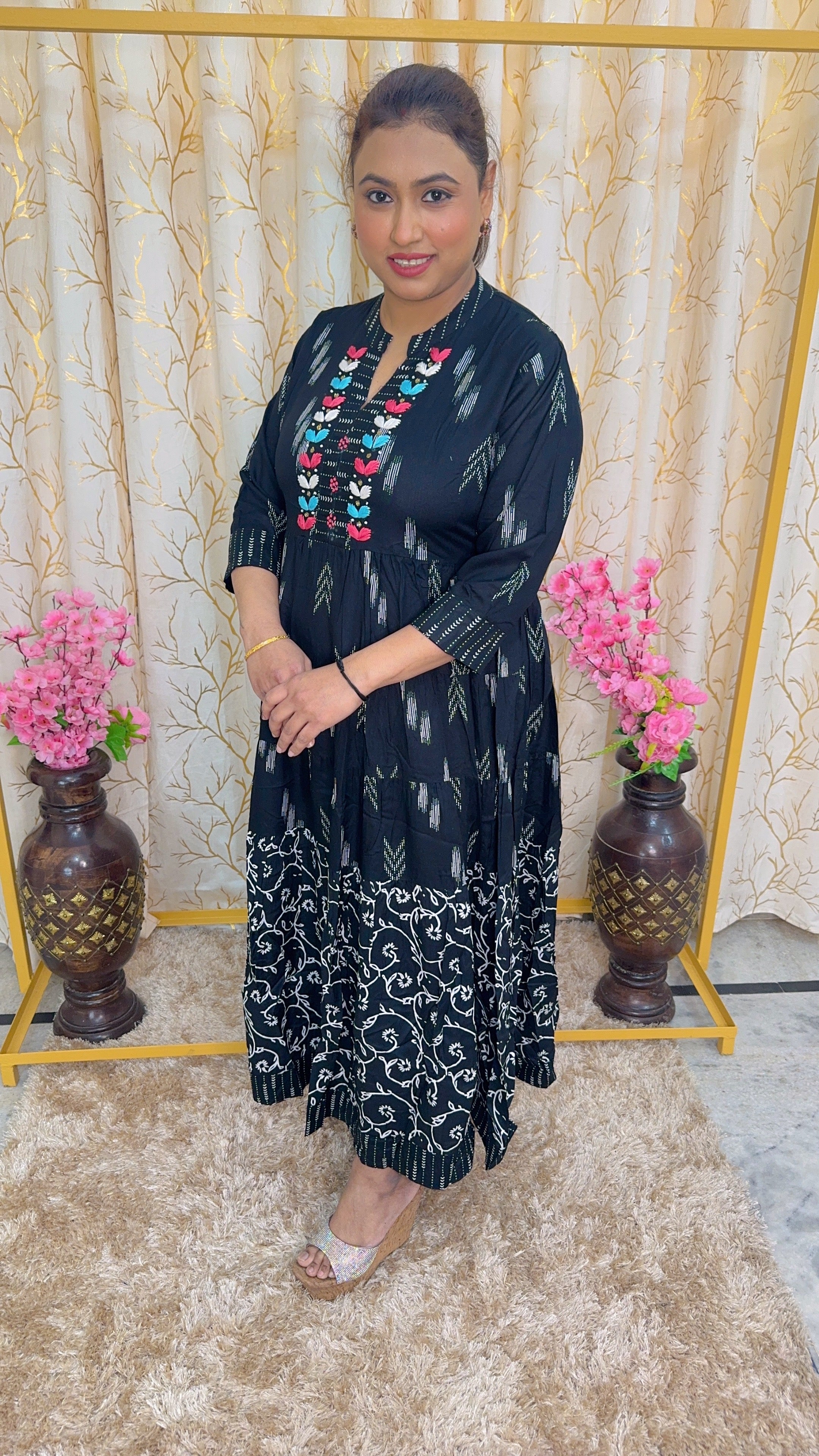 Round Neck Digital Printed Long Maxi Dress