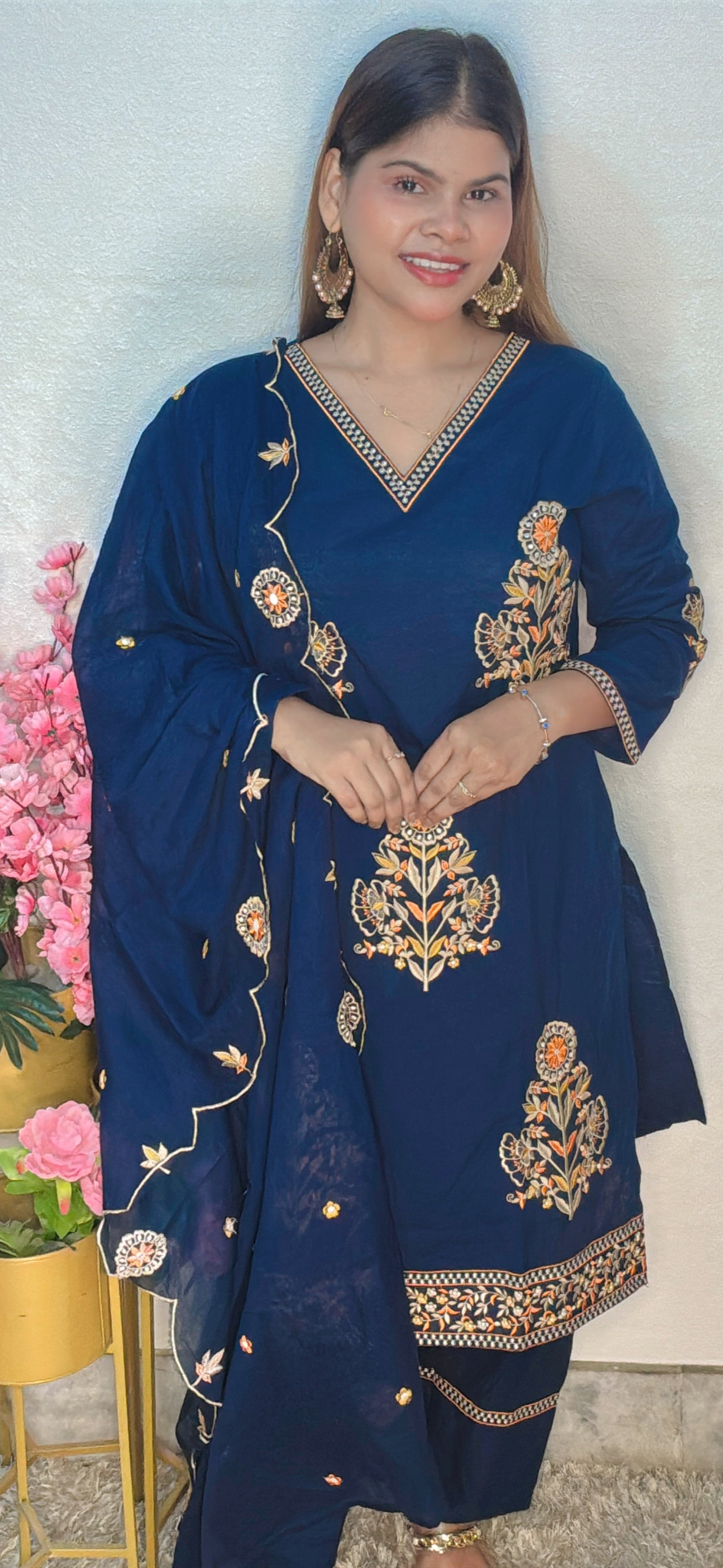 Elegant Embroidered Cotton Salwar Suit with Dupatta