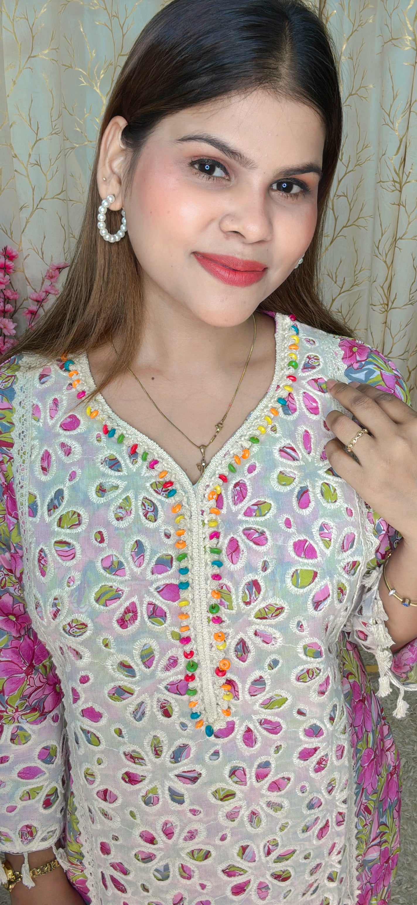 Floral Elegance Embroidered Pink Co-ord Set