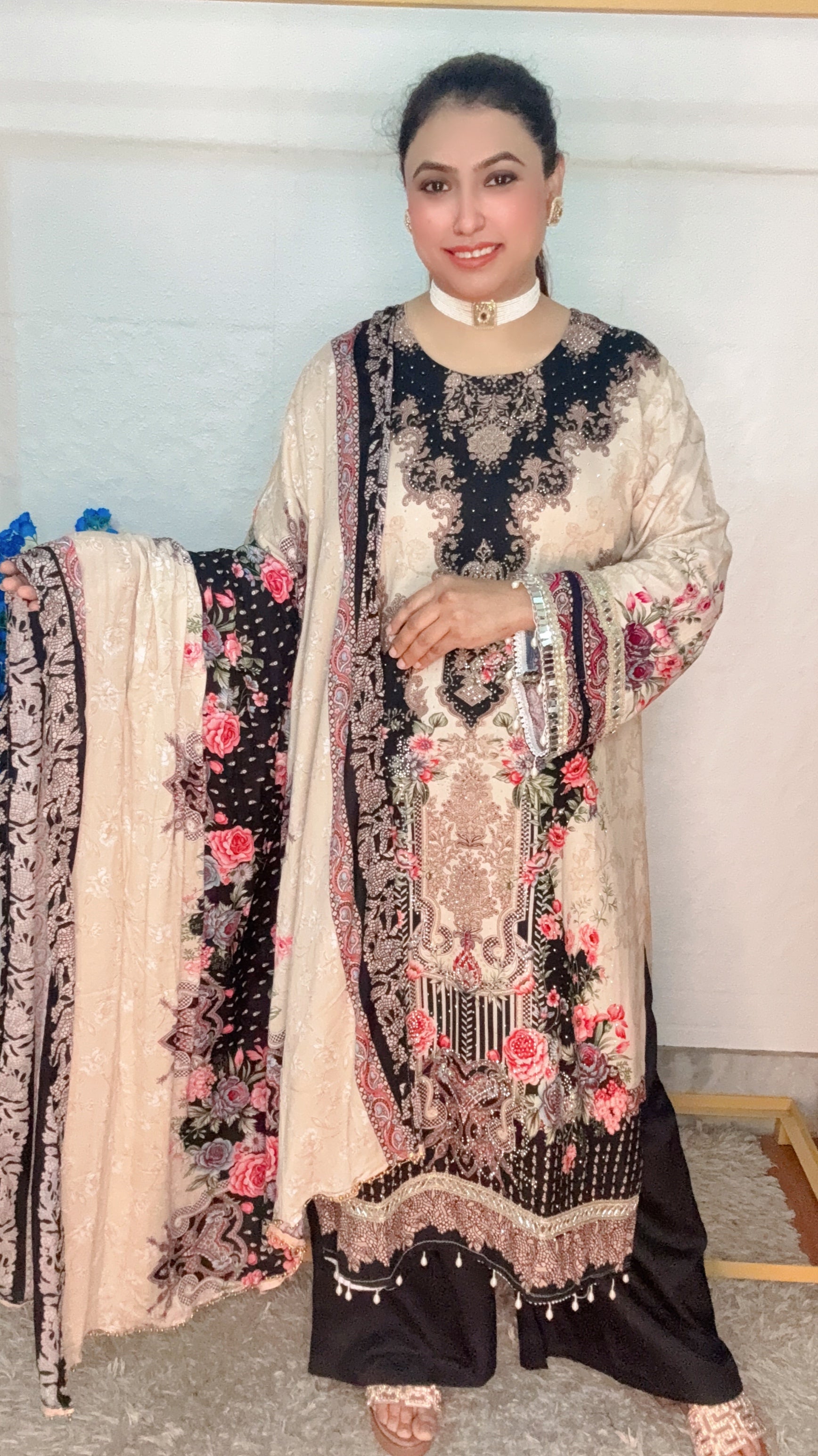 Real mirror work designer Pakistani suit set