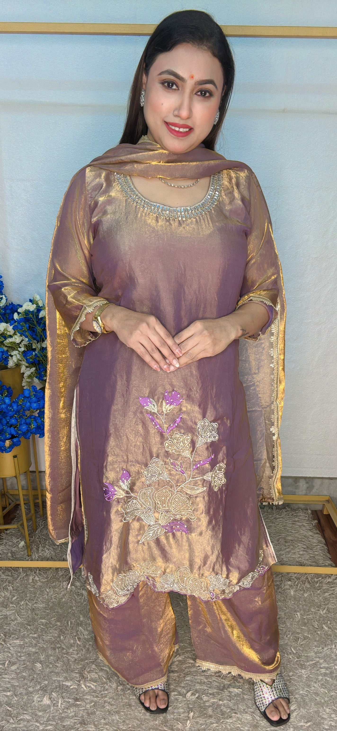 Shimmer Floral Embroidery Suit