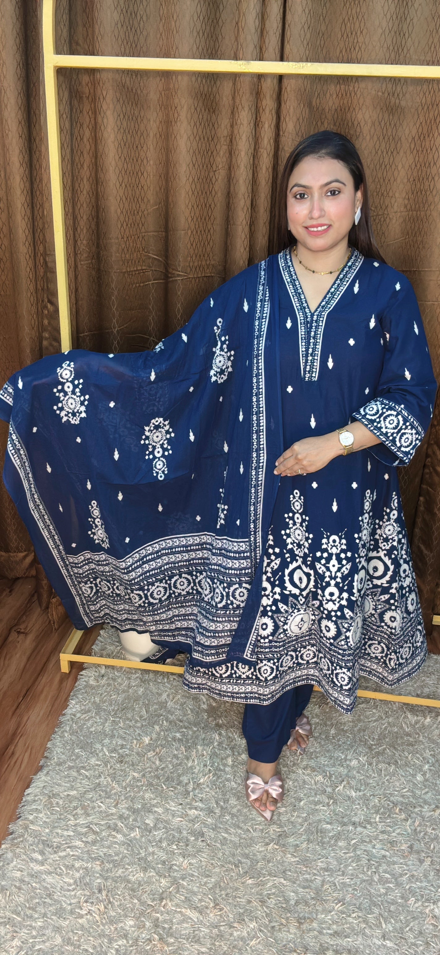 Ethnic Bloom V Neck Pure Cotton Suit Set With Digital Print