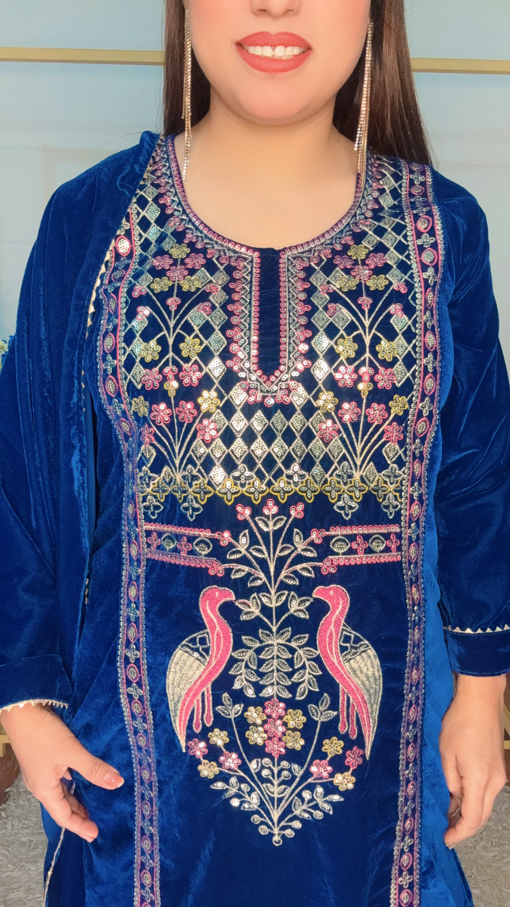 Heavy Neck Peacock Embroidery Suit