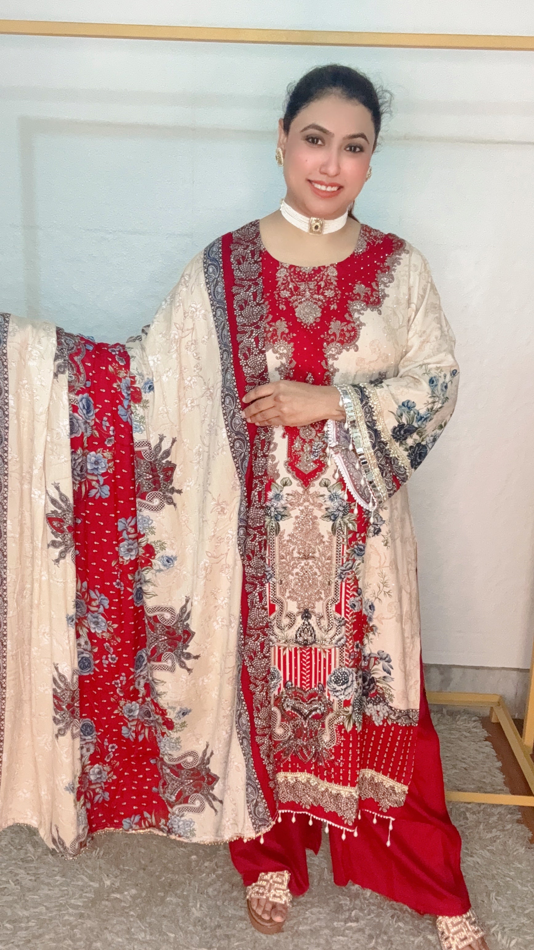 Real mirror work designer Pakistani suit set