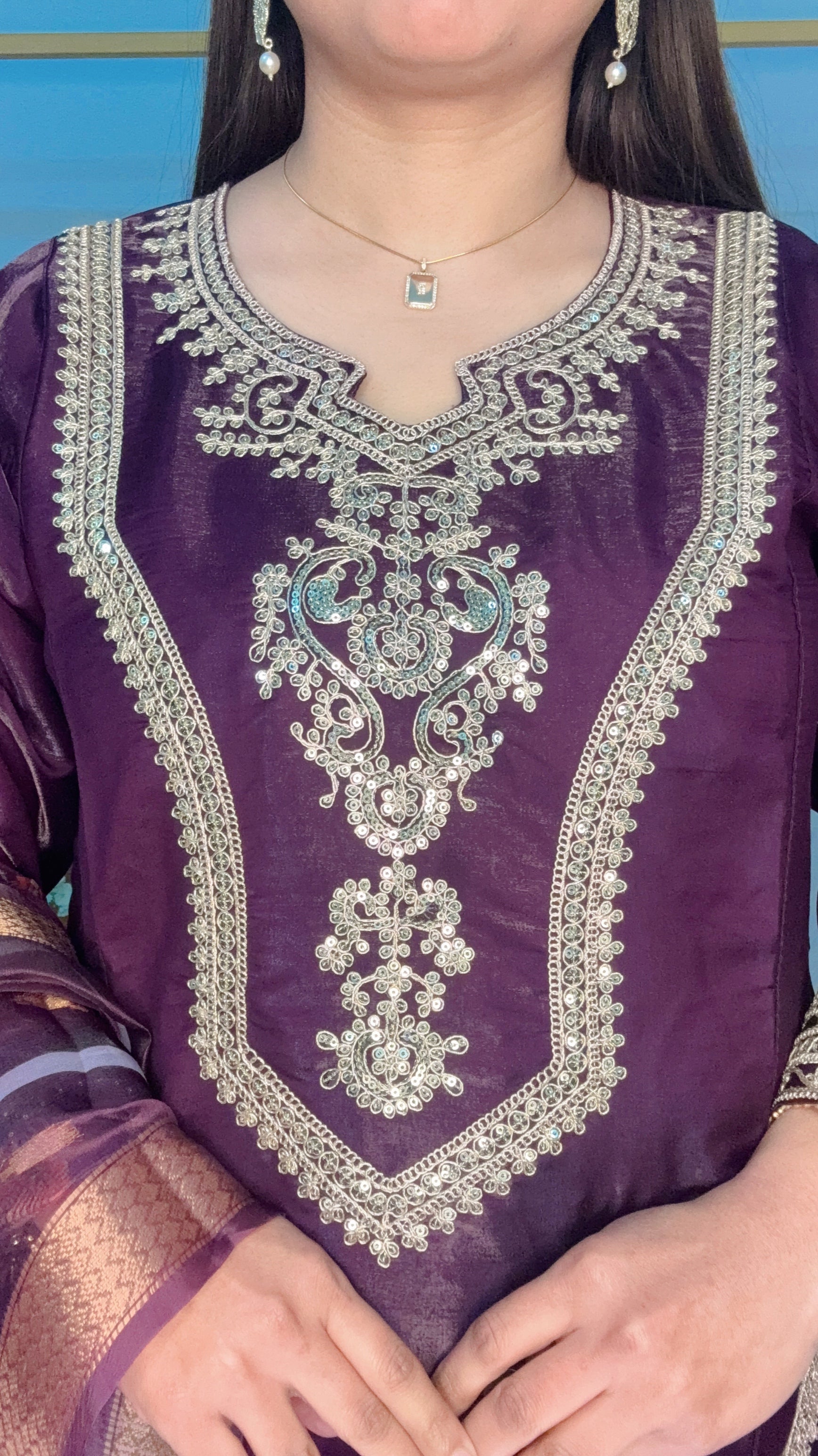 Heavy embroidered printed dupatta, 3 pcs Kurti set…