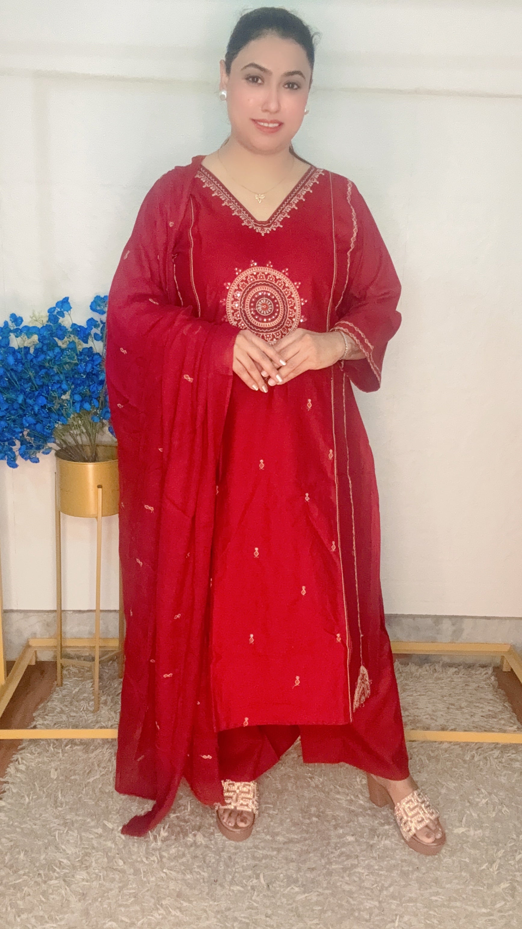 Rangoli design pure dabbu cotton suit set