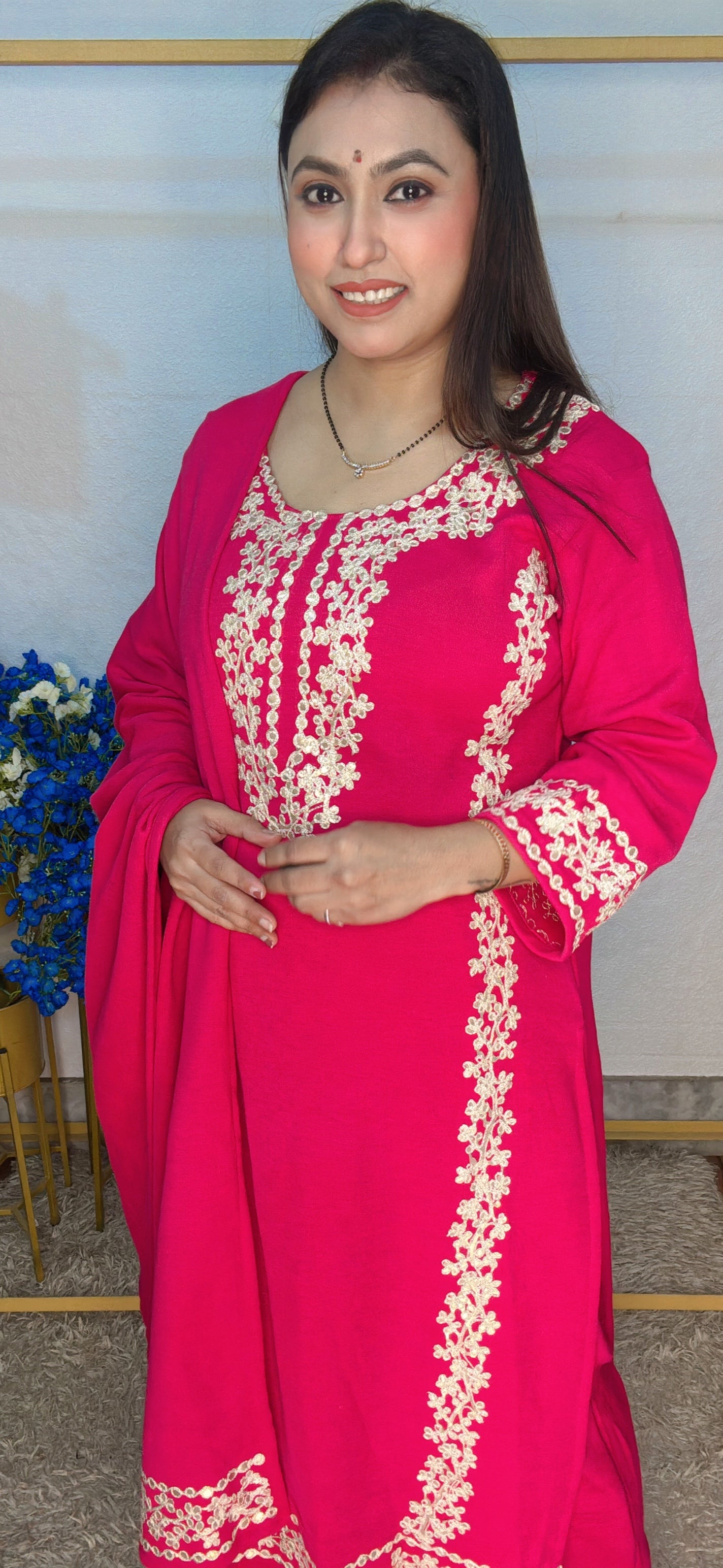 Woollen Warm 3pcs Suit With Thread Work