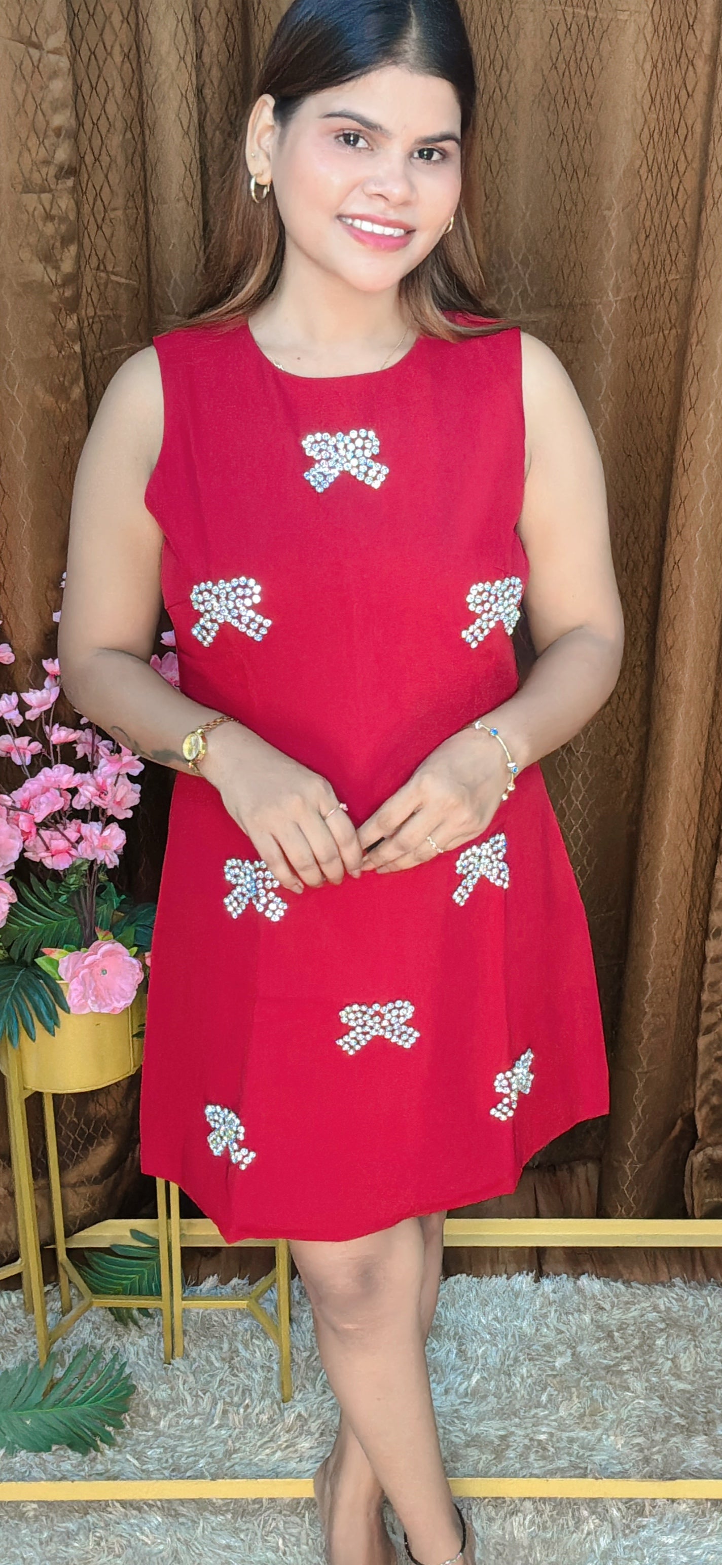 Bow Studded Short Dress