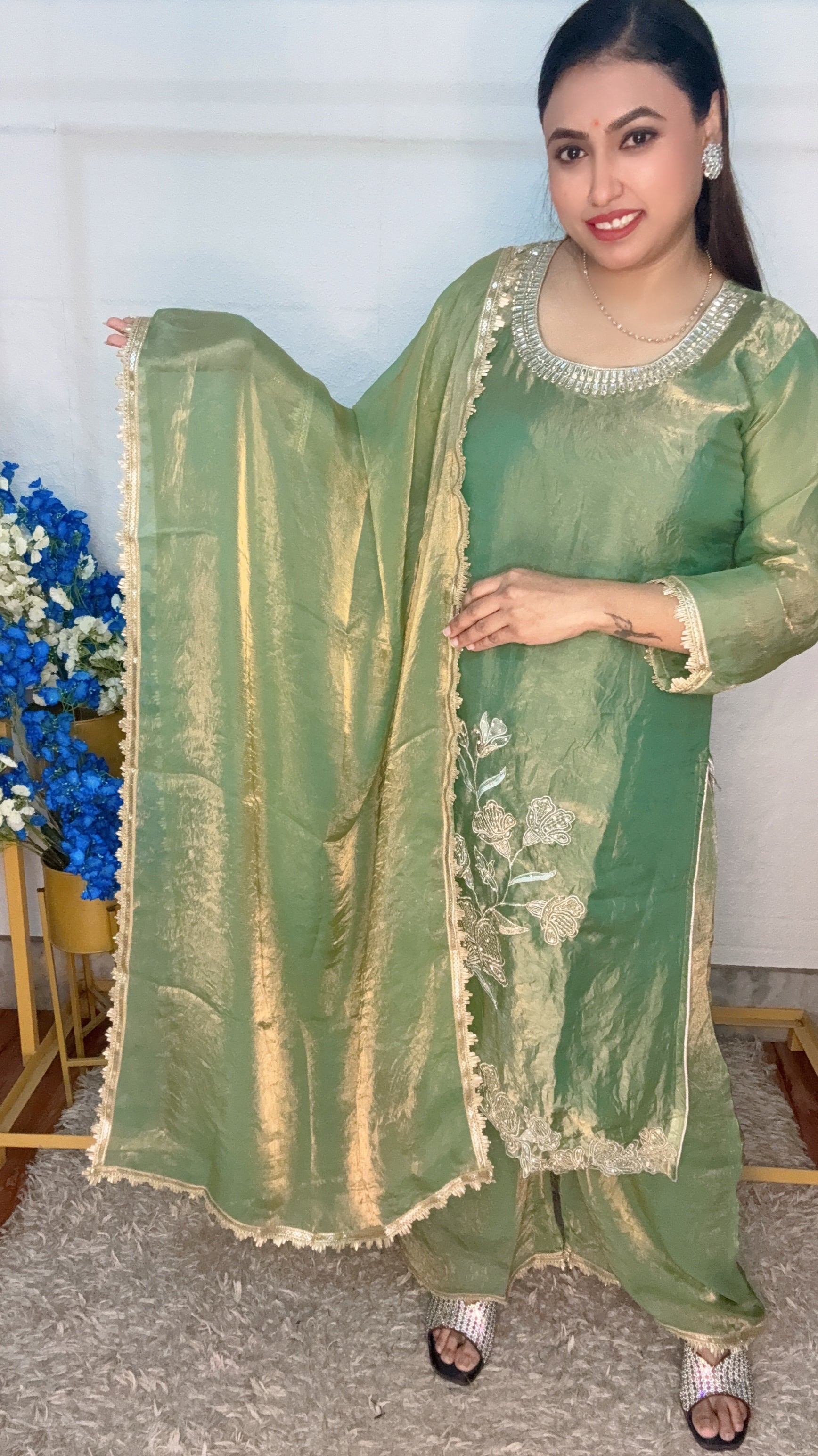 Shimmer Floral Embroidery Suit