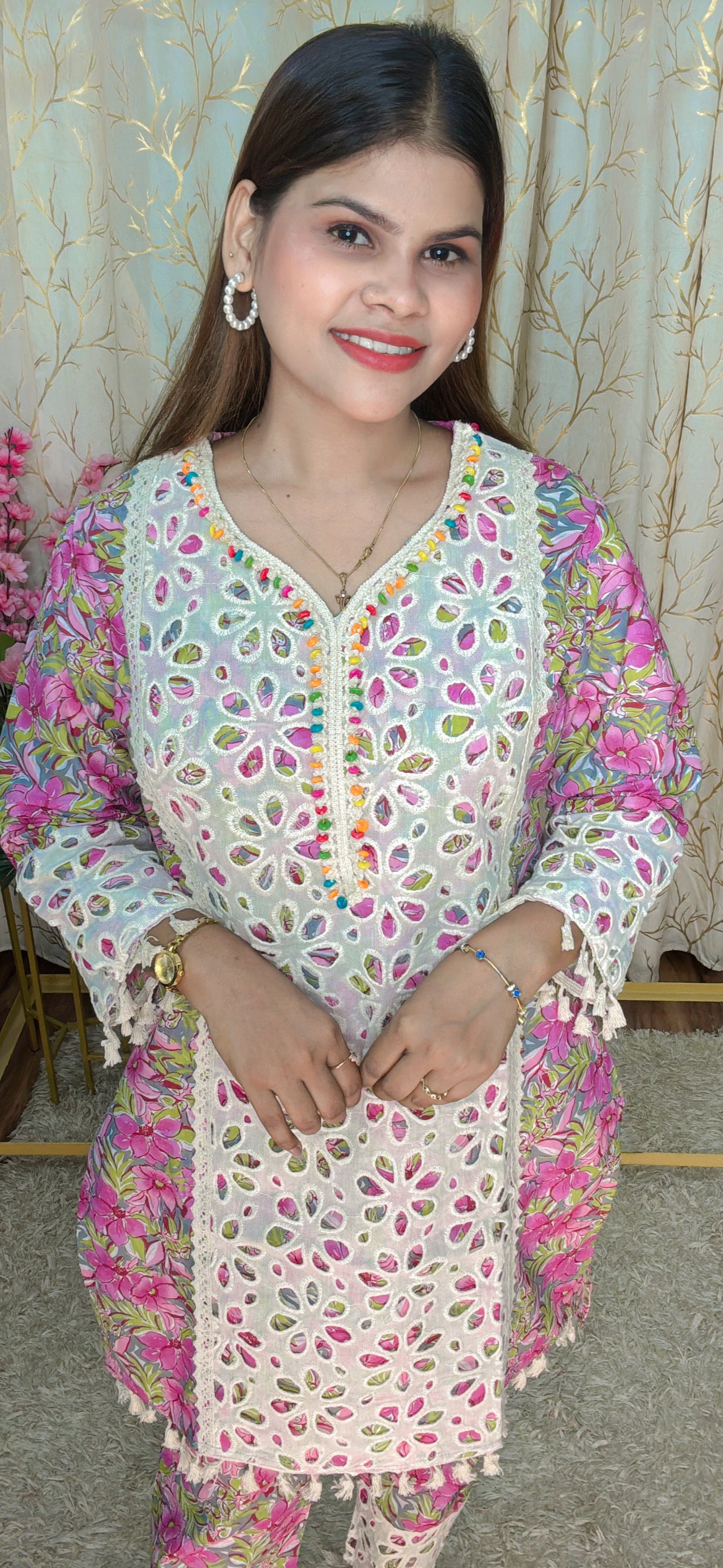 Floral Elegance Embroidered Pink Co-ord Set