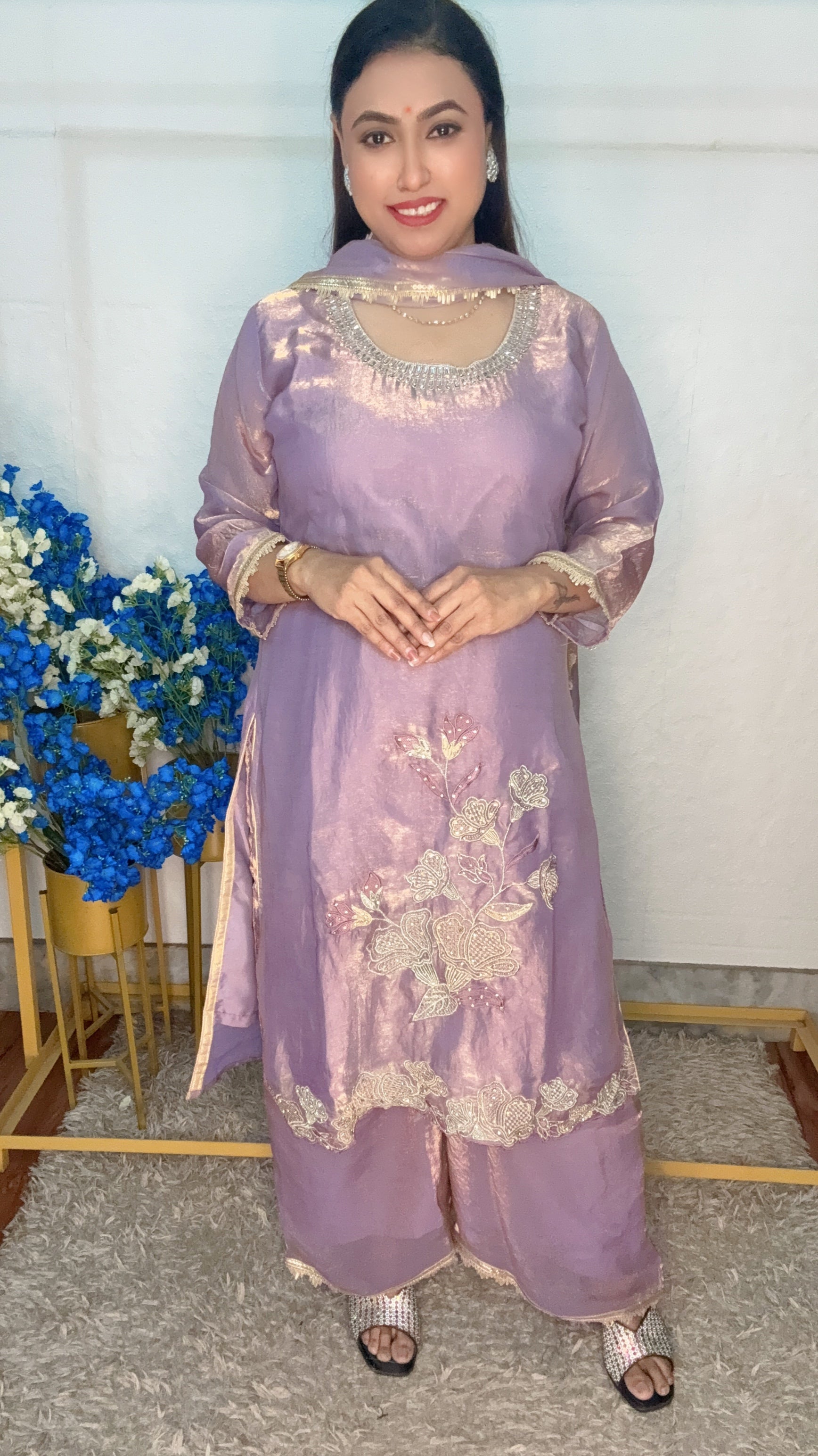 Shimmer Floral Embroidery Suit