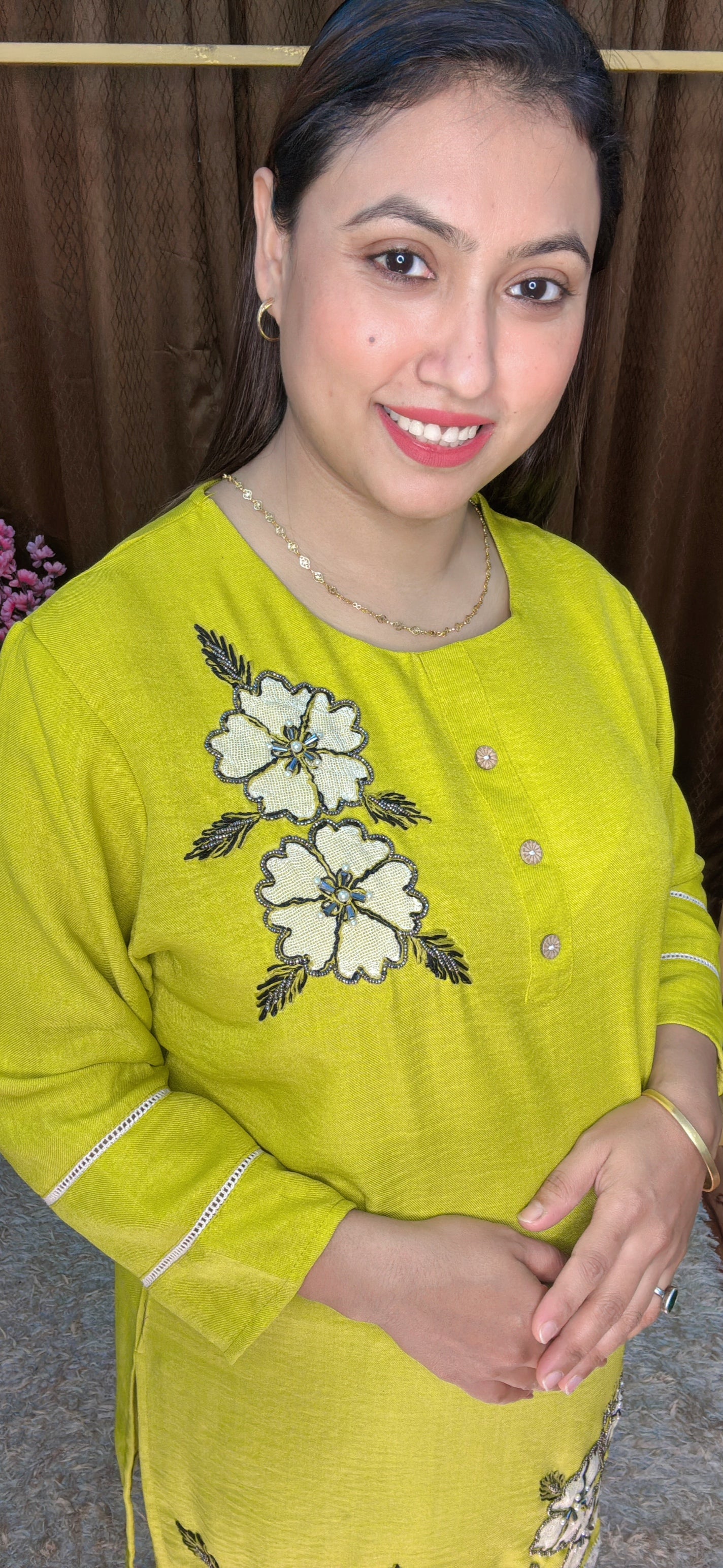 Two Flower Embroidery Khadi Cotton Cord Set