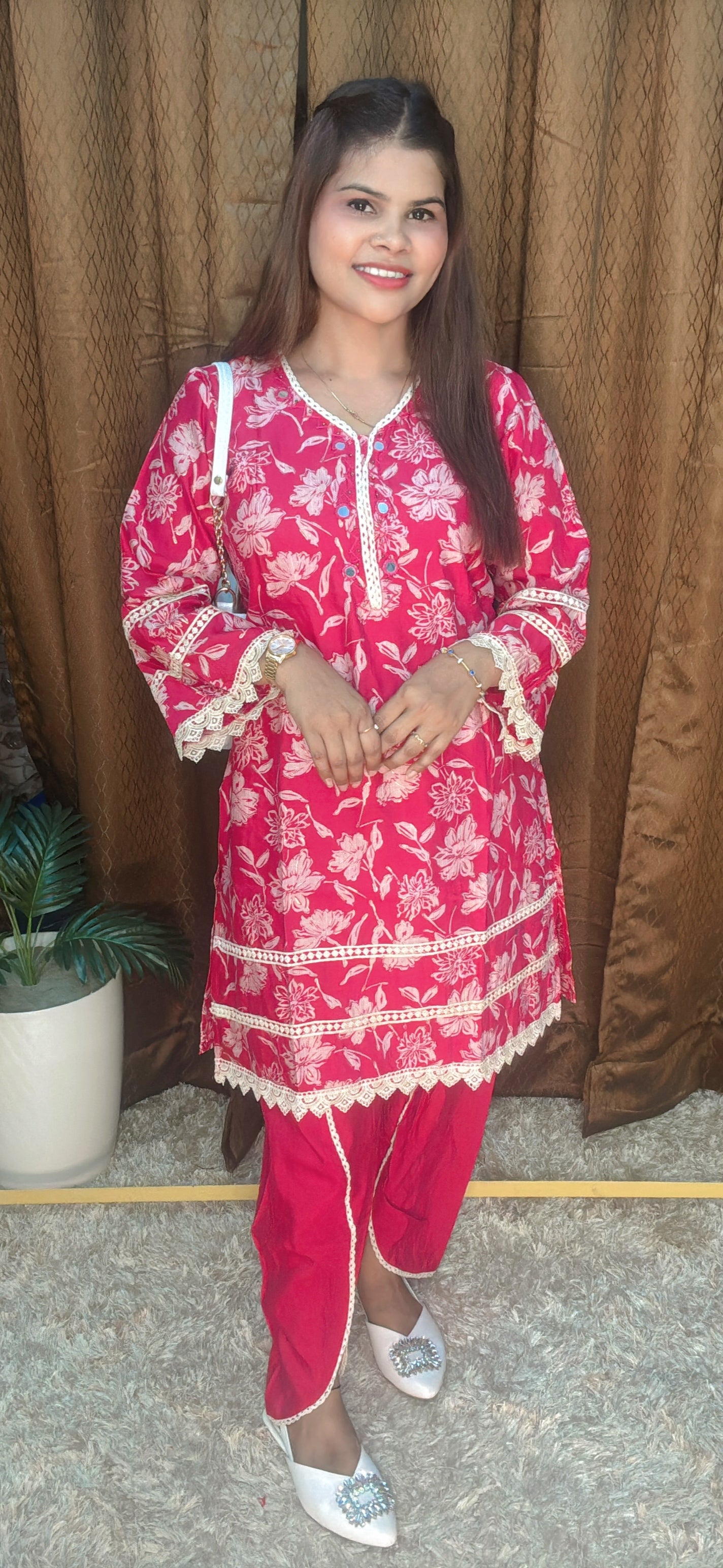 Digital Floral Printed Cord Set With Tulip Dhoti