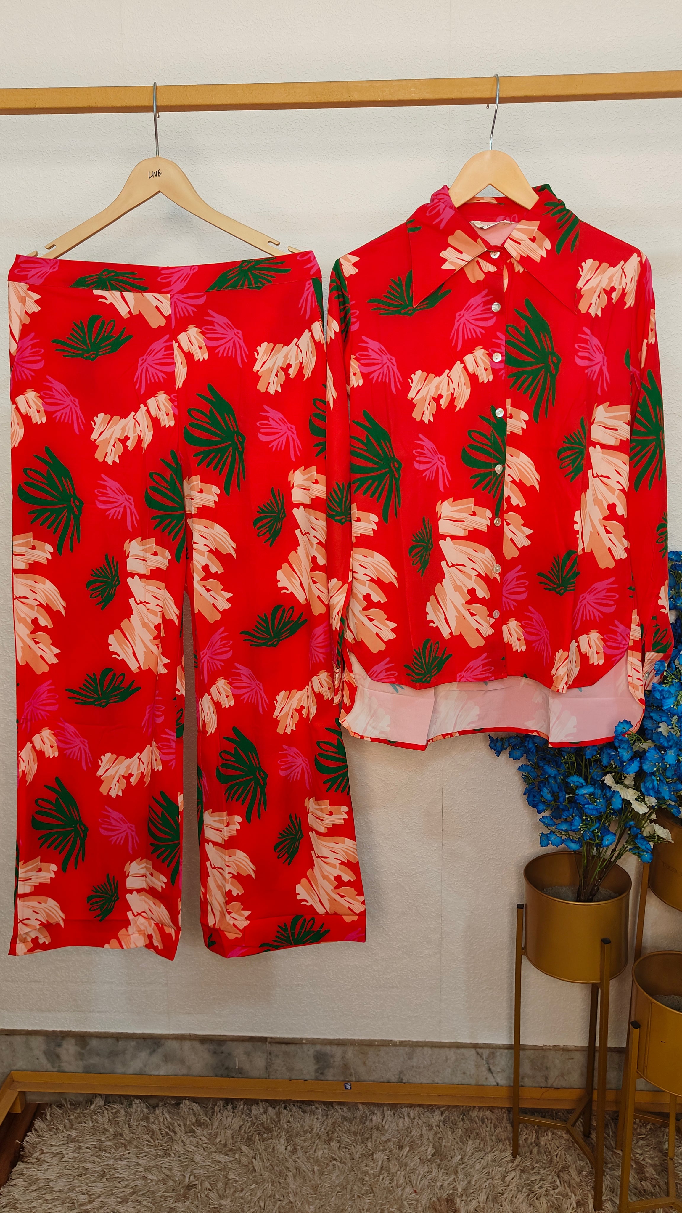 Leaf Digital Printed Crape Fabric Cord Set