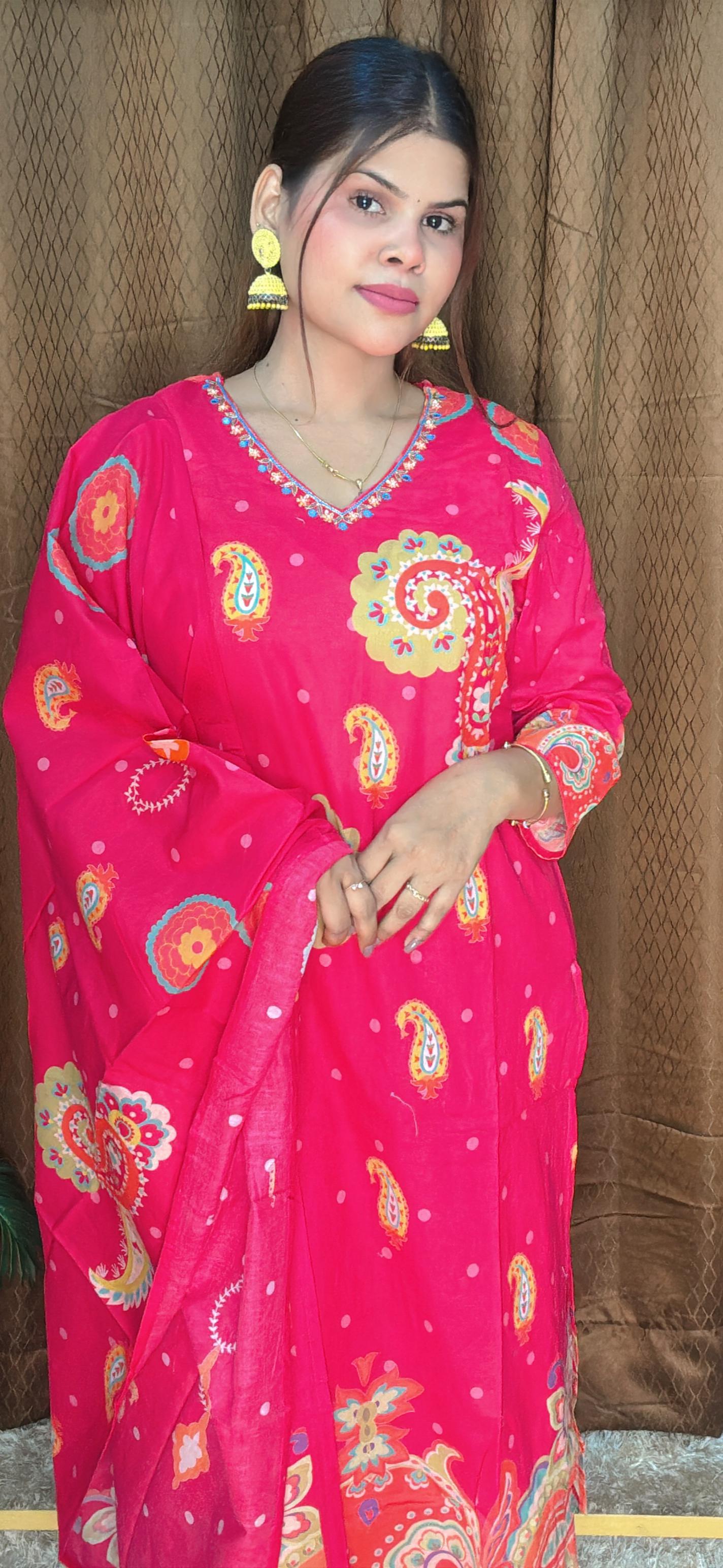 Beautiful Digital Print Pure Cotton Straight Suit Set With Dupatta