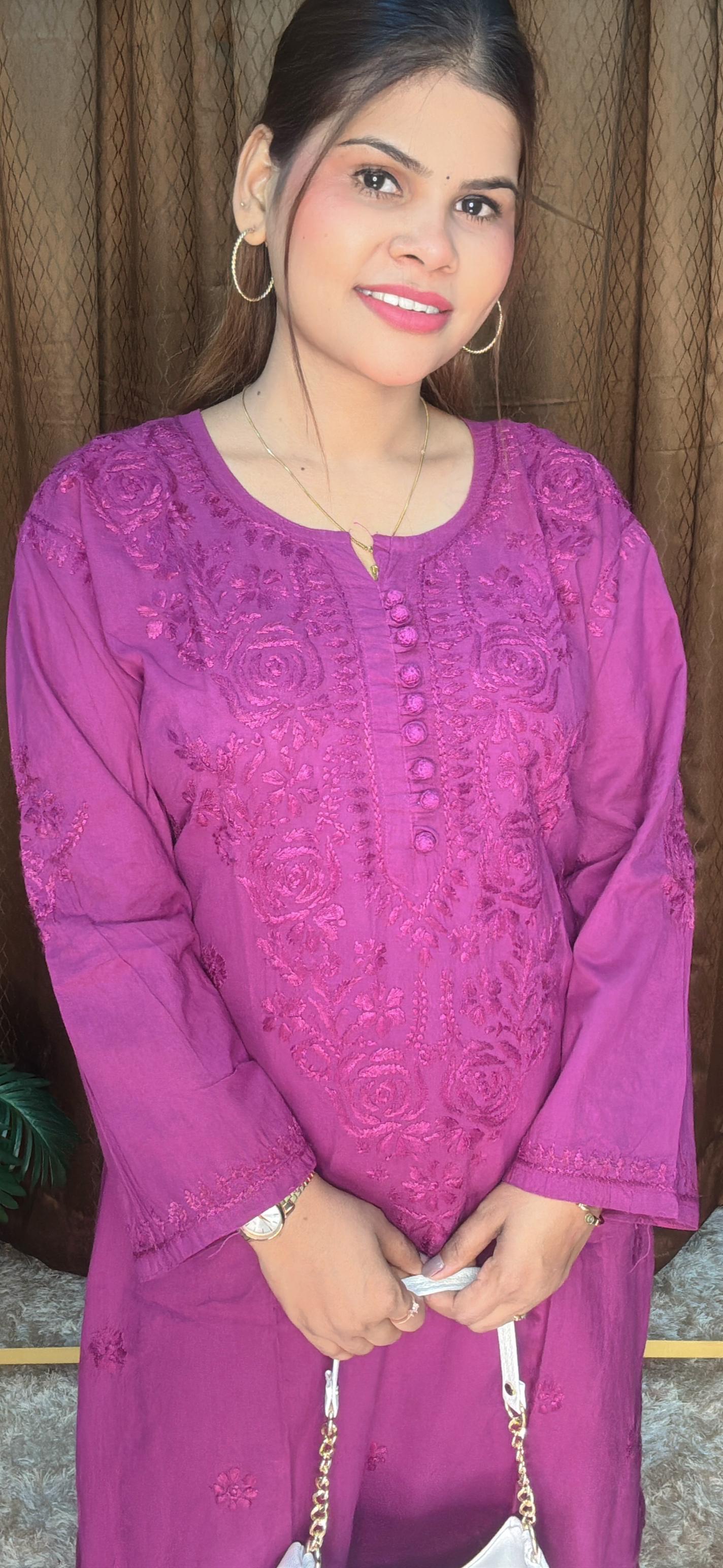 Chickenkaari Thread Work Pure Cotton Kurti Cord Set