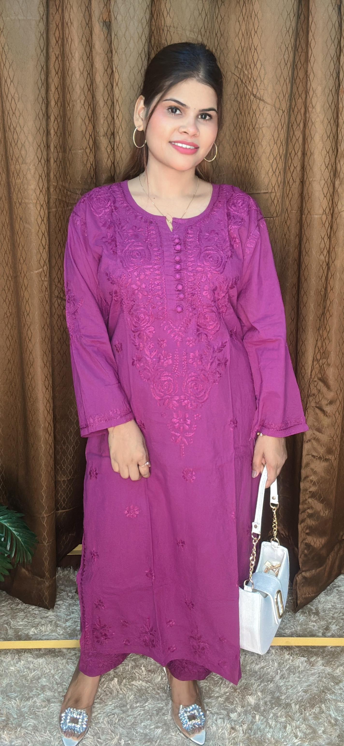 Chickenkaari Thread Work Pure Cotton Kurti Cord Set