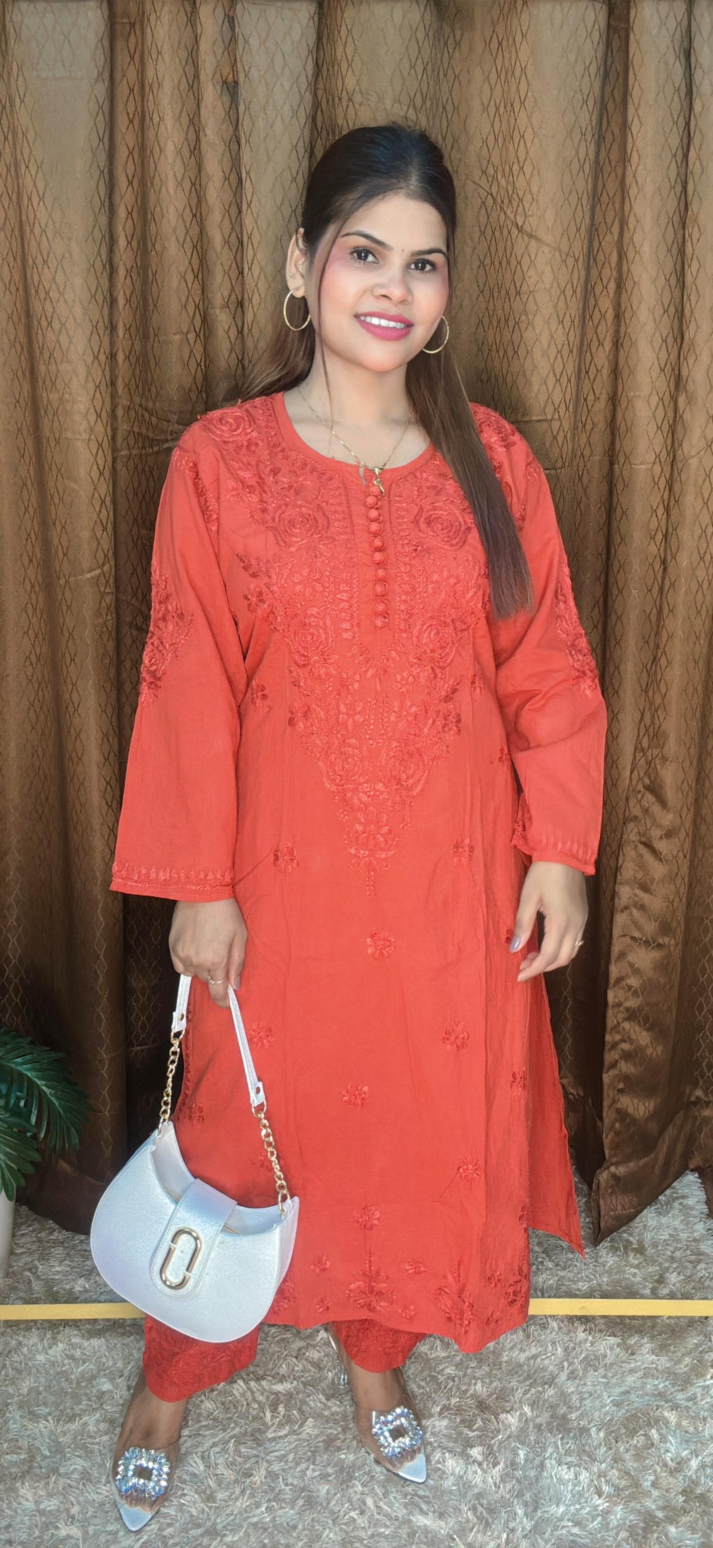 Chickenkaari Thread Work Pure Cotton Kurti Cord Set