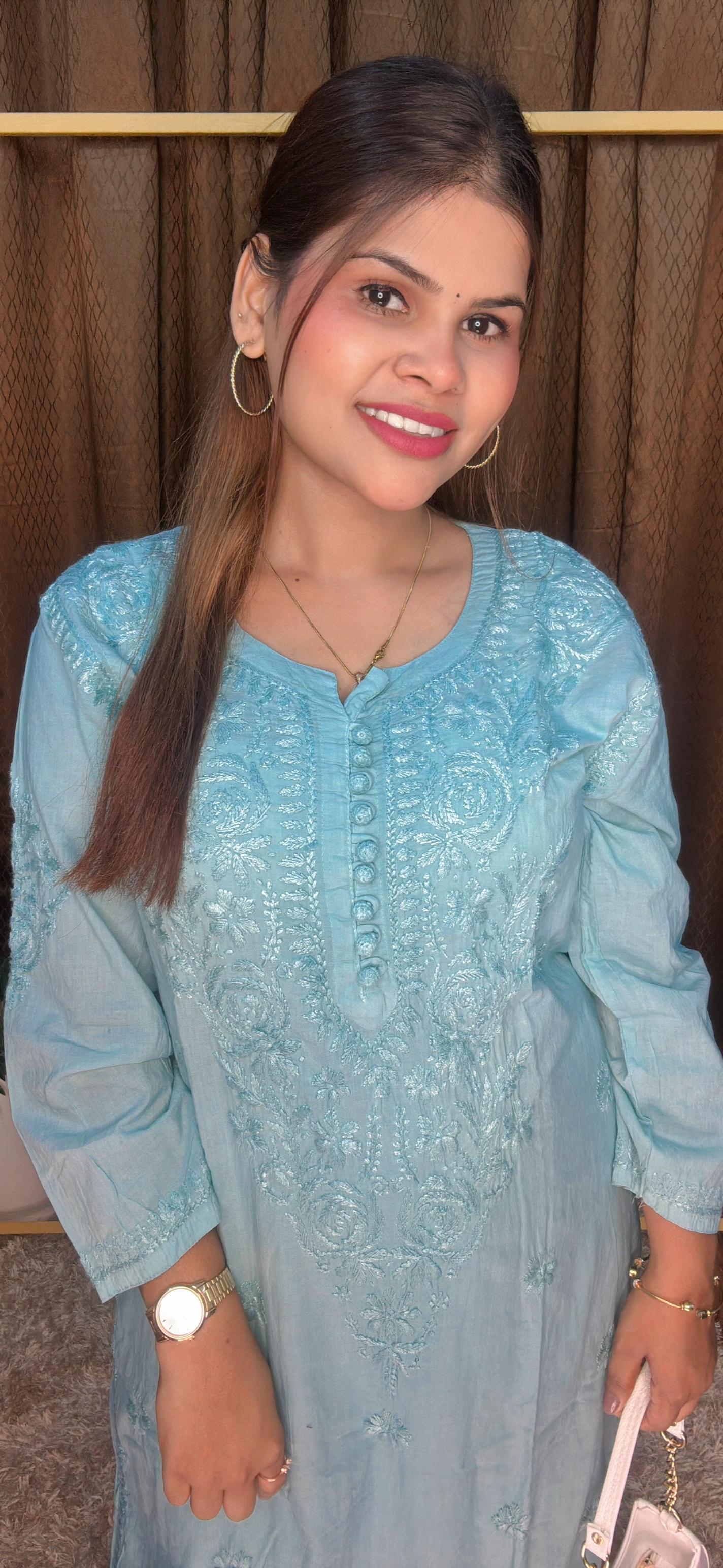 Chickenkaari Thread Work Pure Cotton Kurti Cord Set