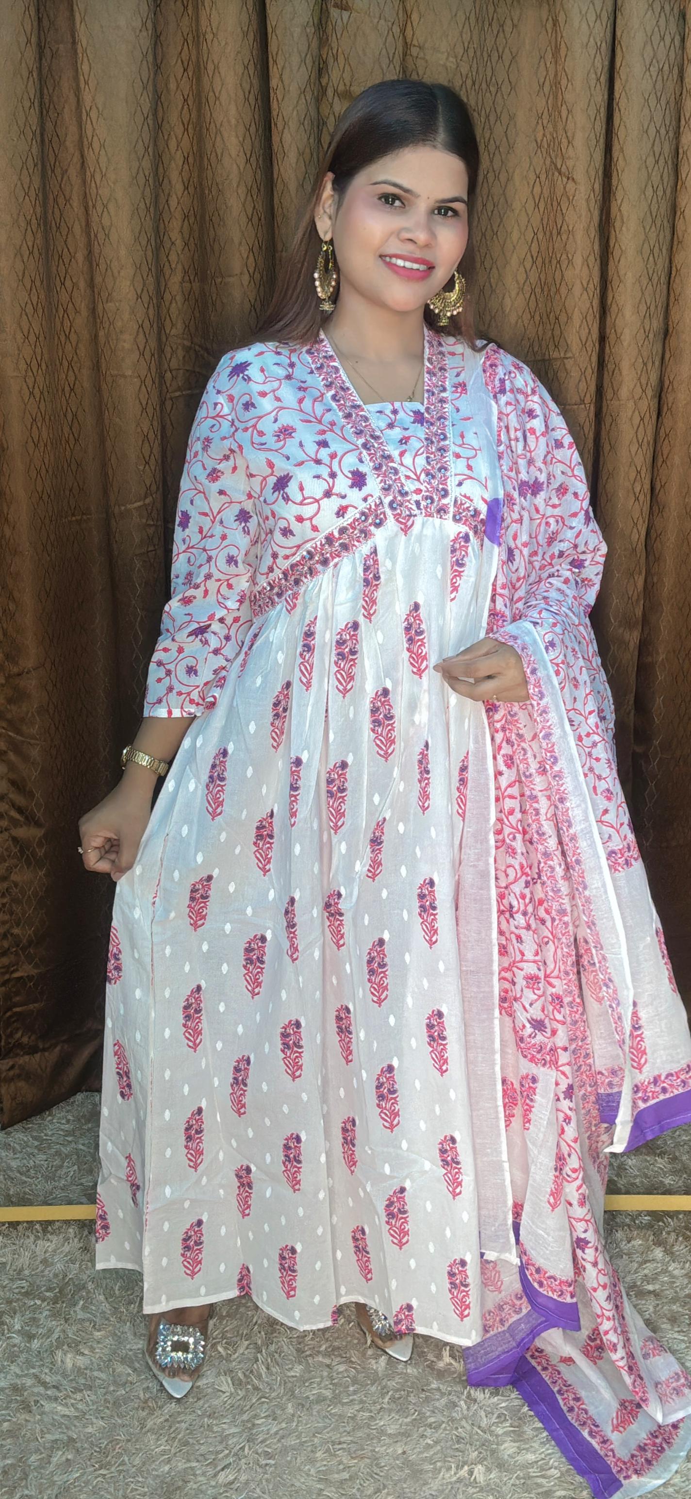 V Neck Alia Cut Anarkali Suit Set