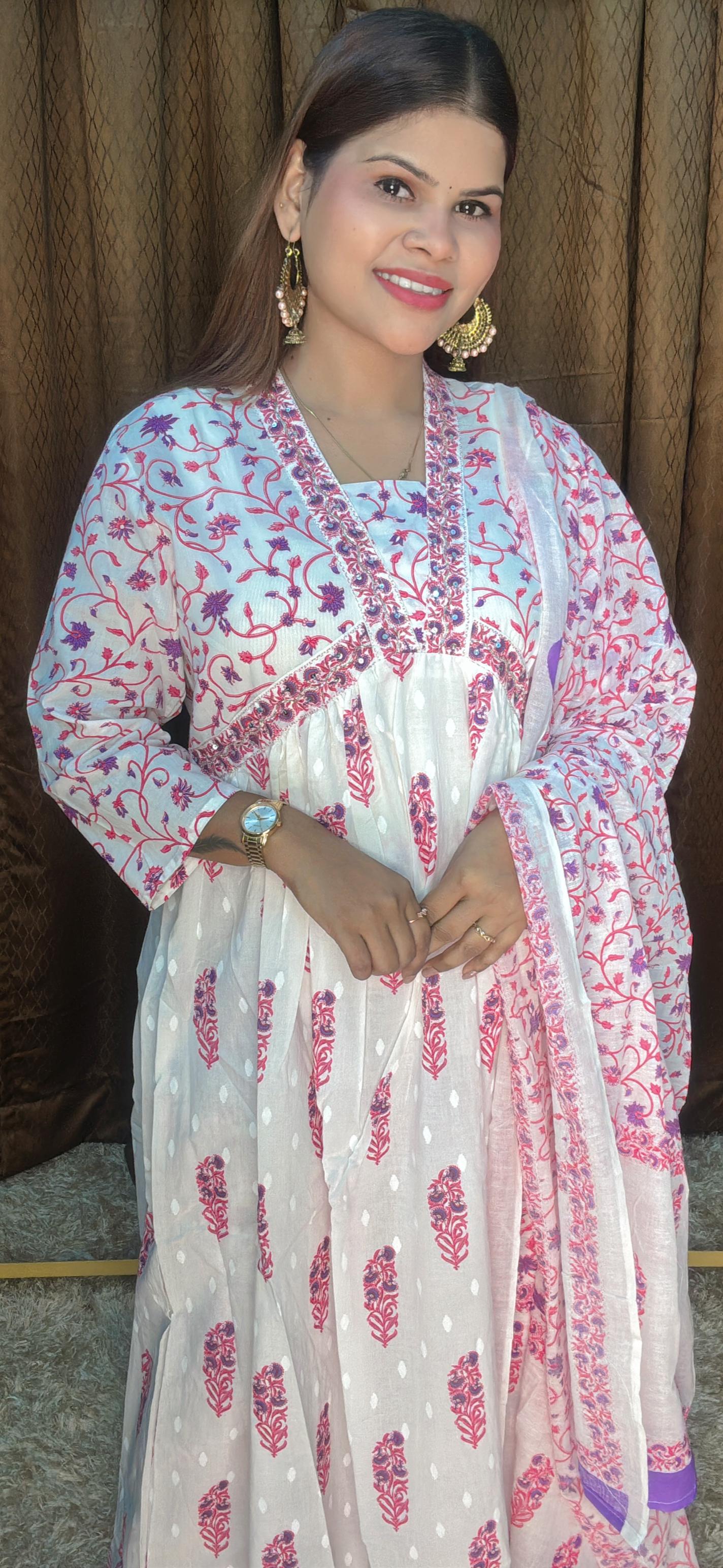 V Neck Alia Cut Anarkali Suit Set