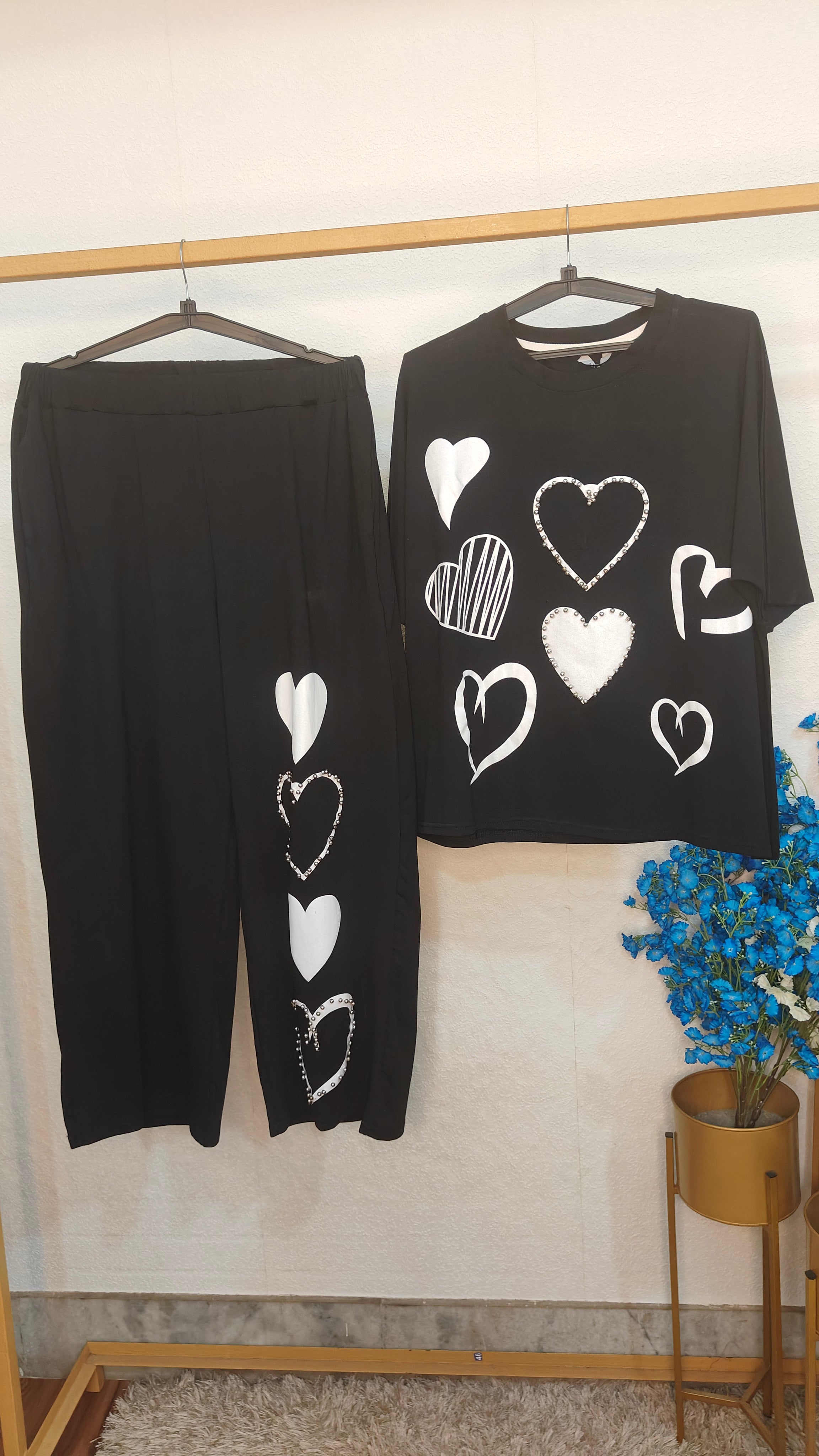 Black Heart Design With Moti Work Cord Set