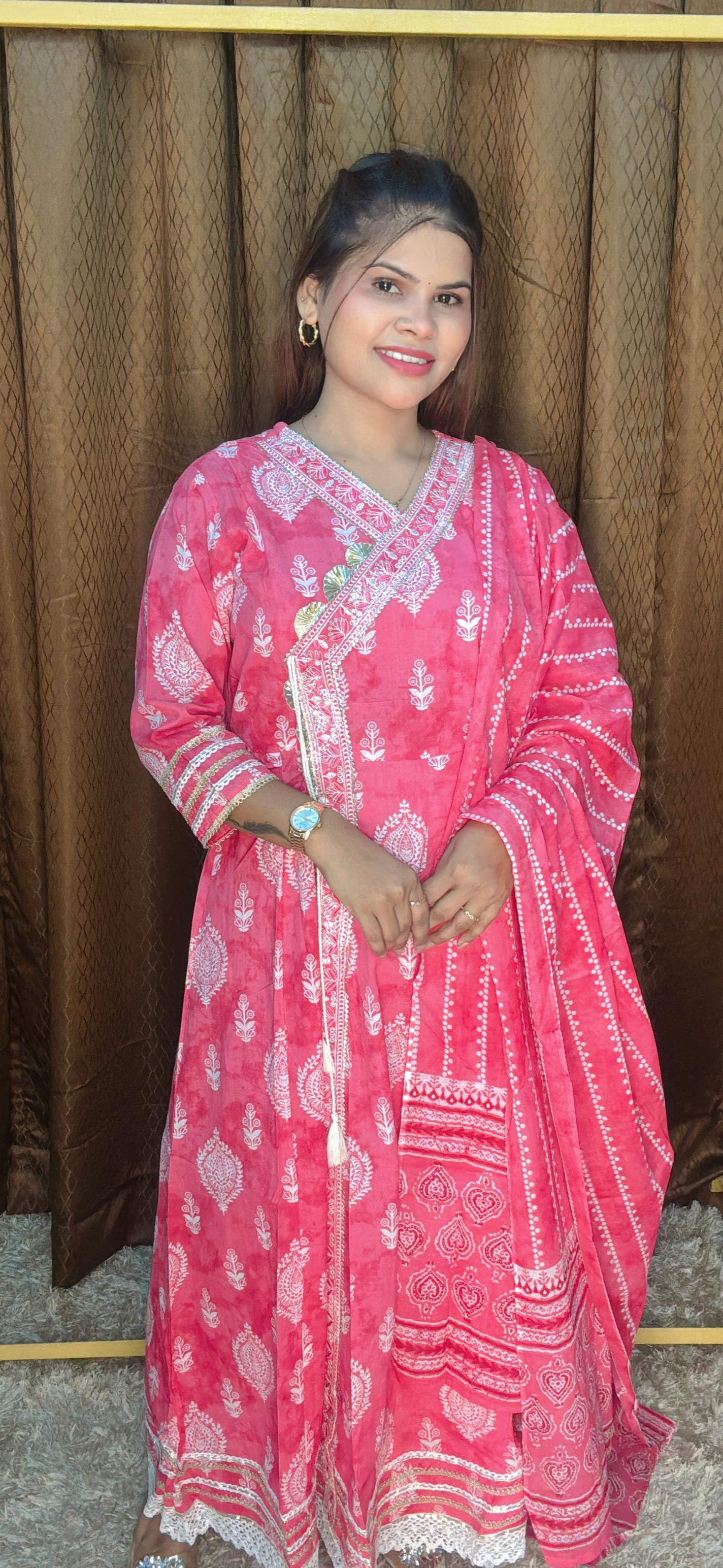 Pure Cotton Angrakha Anarkali Suit Set
