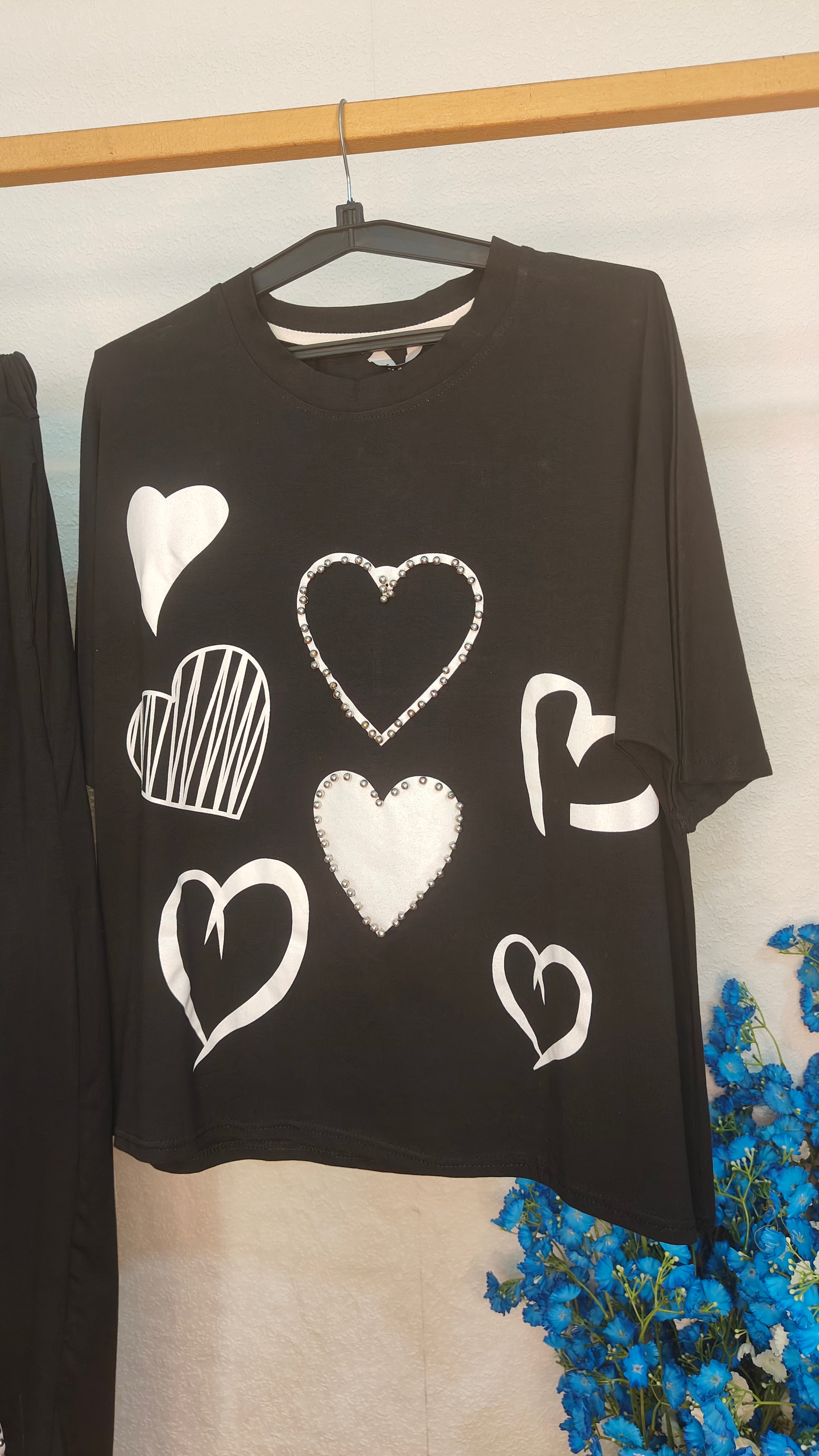 Black Heart Design With Moti Work Cord Set