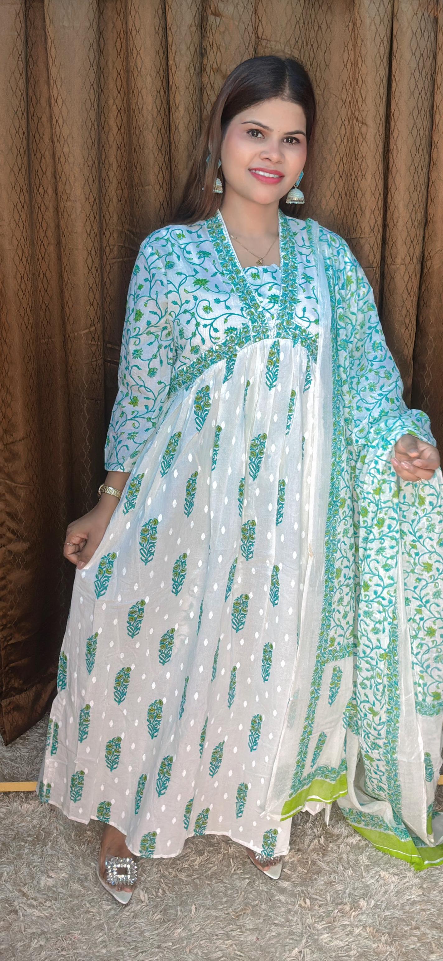 V Neck Alia Cut Anarkali Suit Set