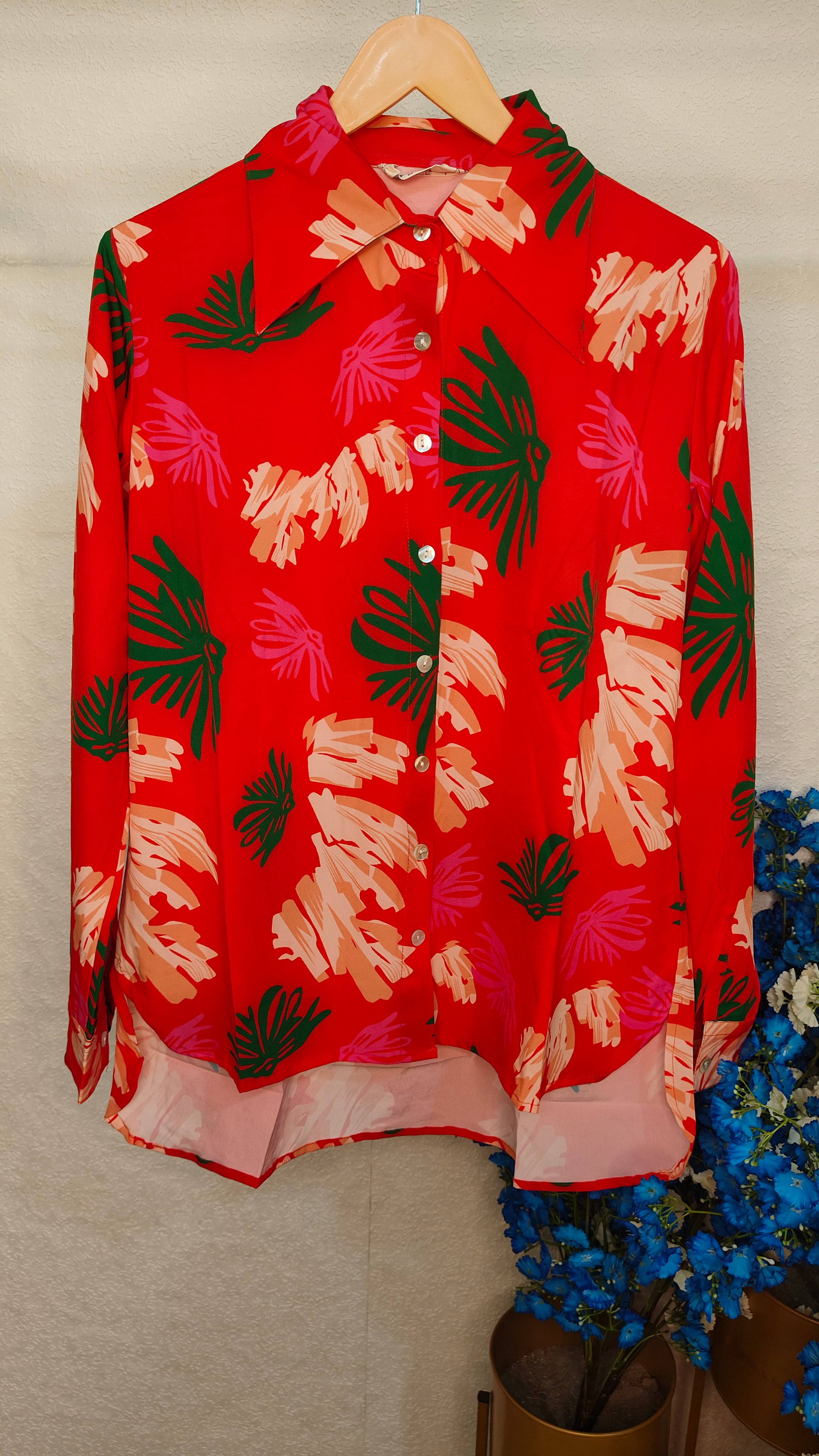 Leaf Digital Printed Crape Fabric Cord Set